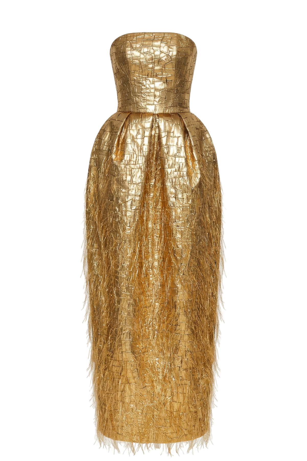 Gold Textured Strapless Maxi Dress