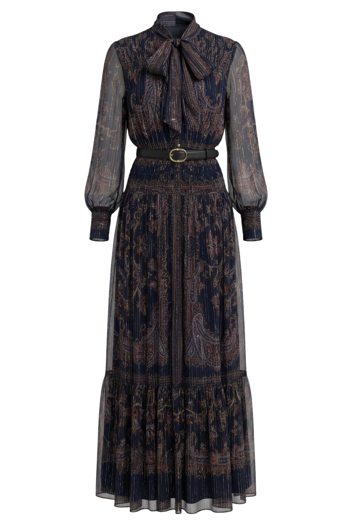 Navy Printed Georgette Maxi Dress