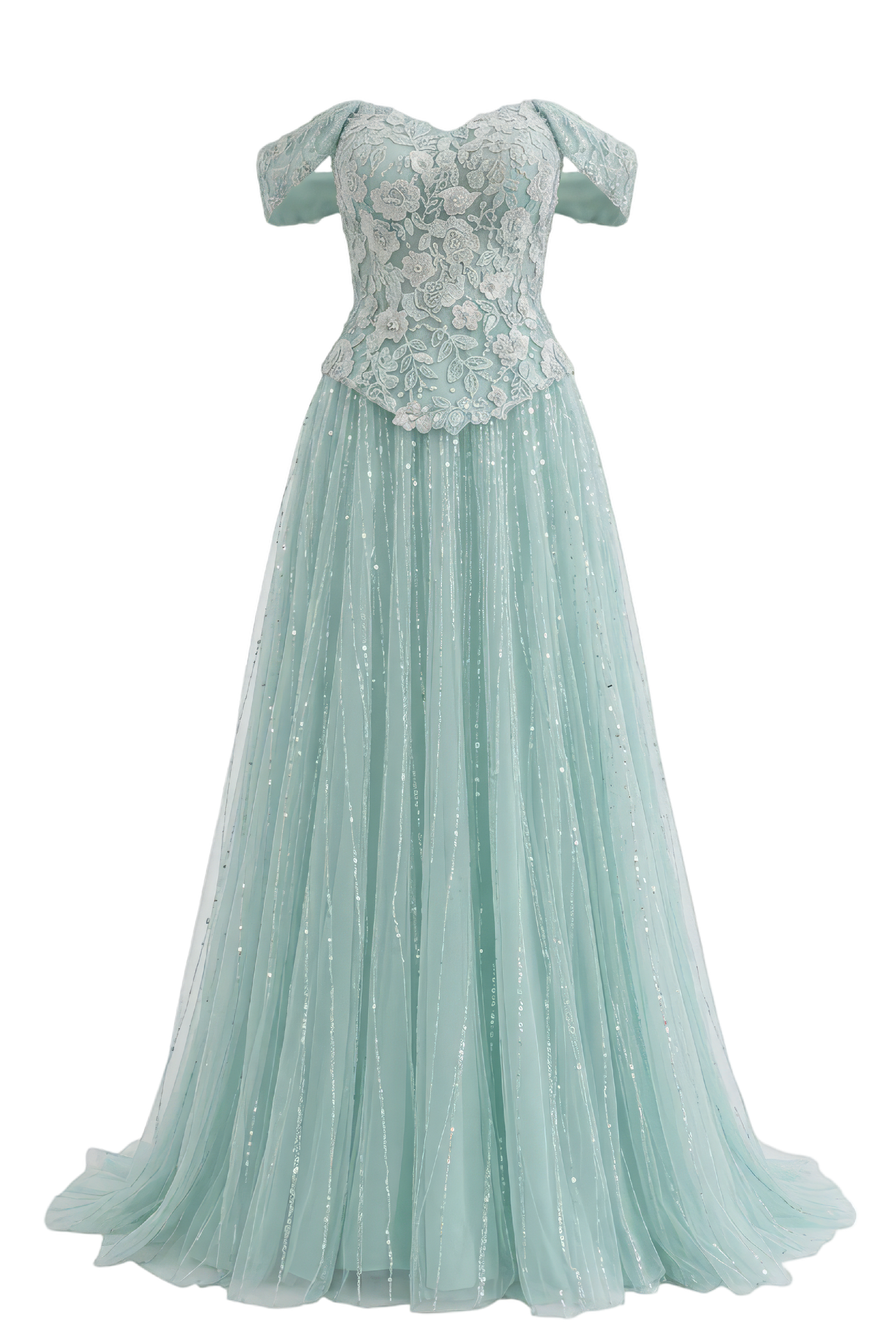 Off-Shoulder Beaded Lace Gown