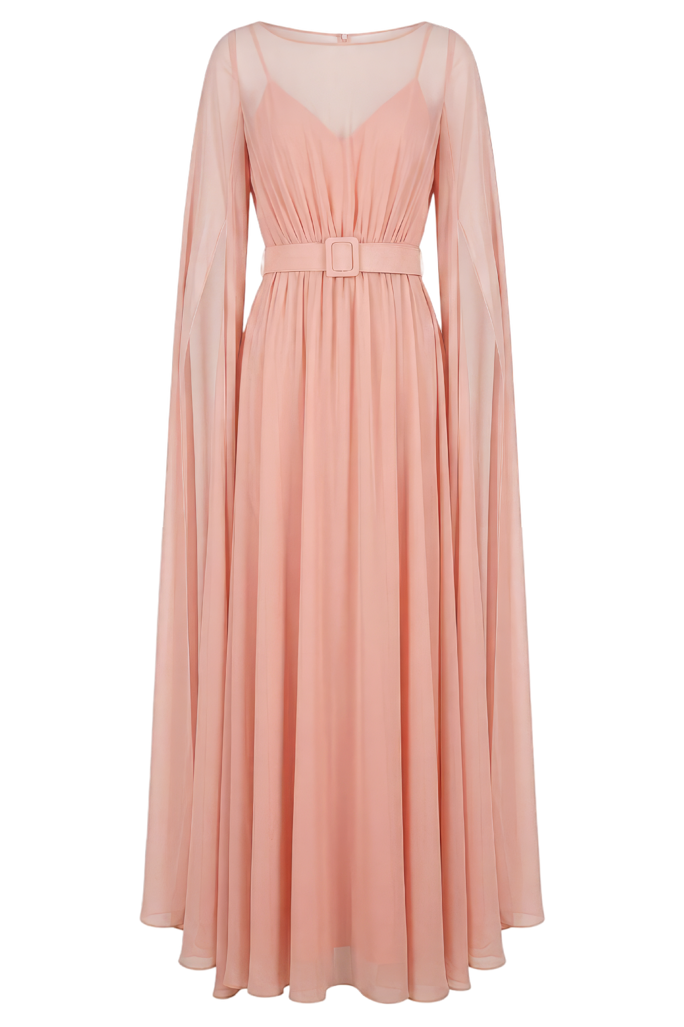 Belted Evening Cape Sleeve Gown