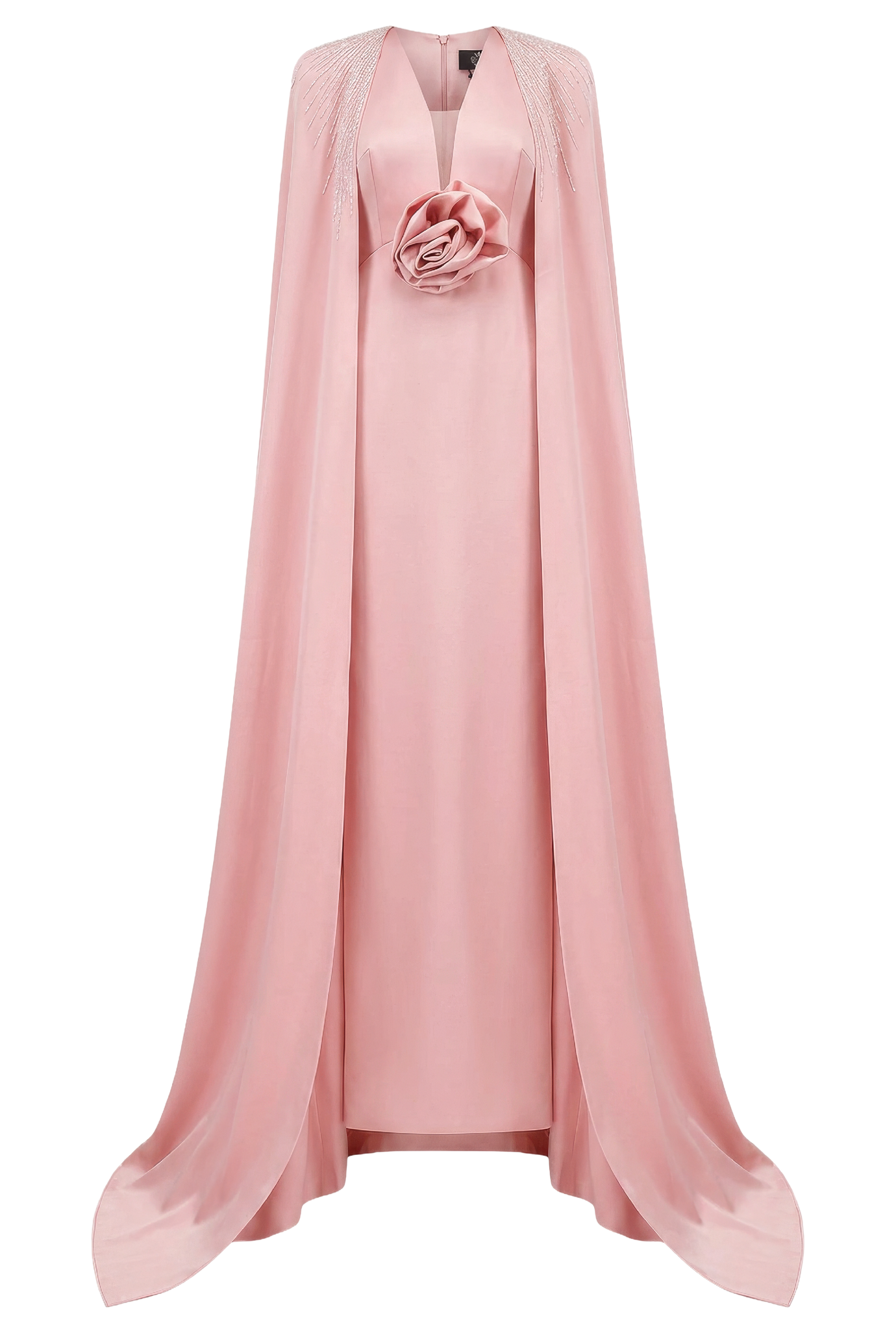 V-Neckline Sleeveless Gown With Long Cape