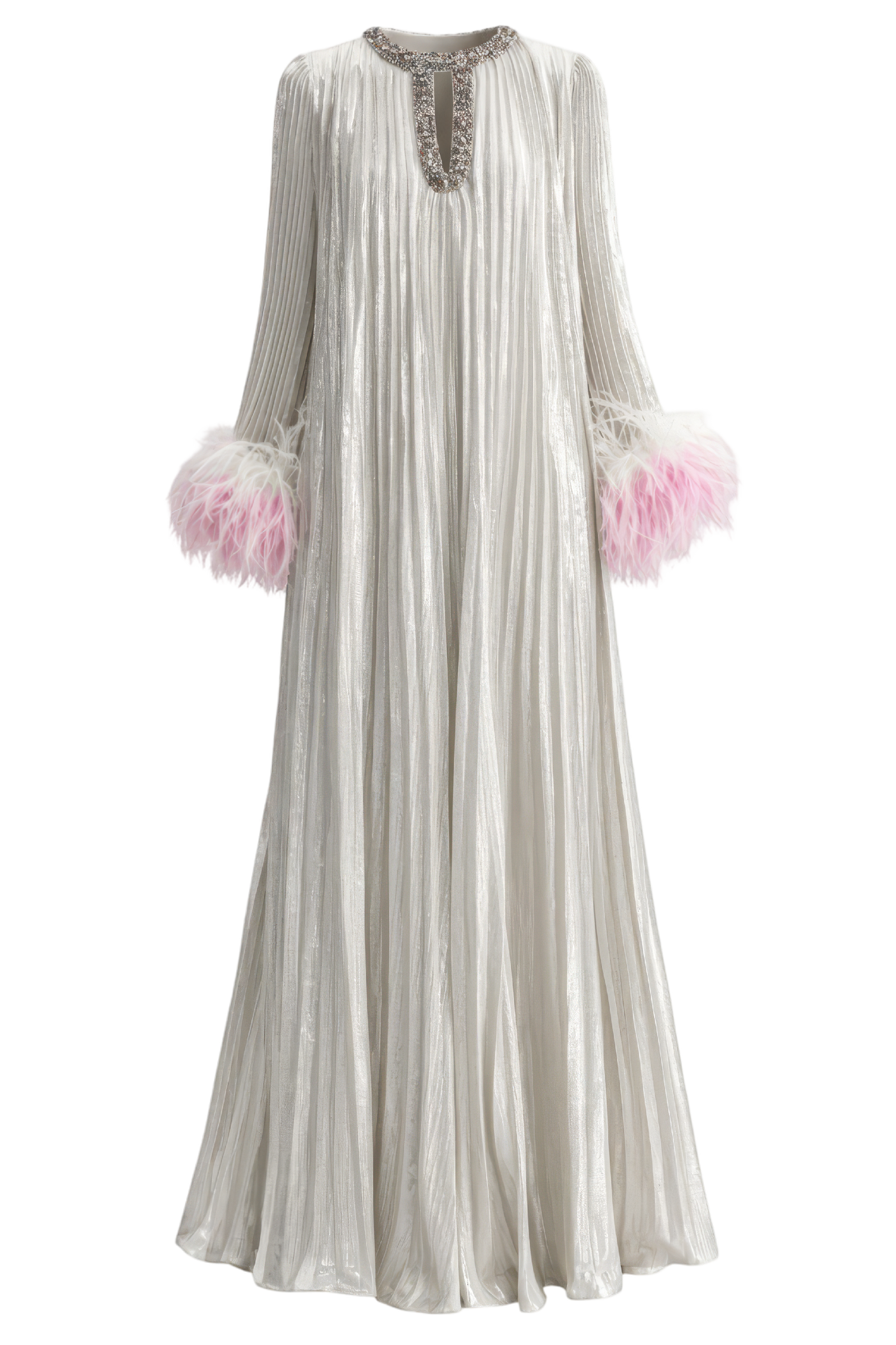 Champagne Metallic Ombre Feather Maxi Dress