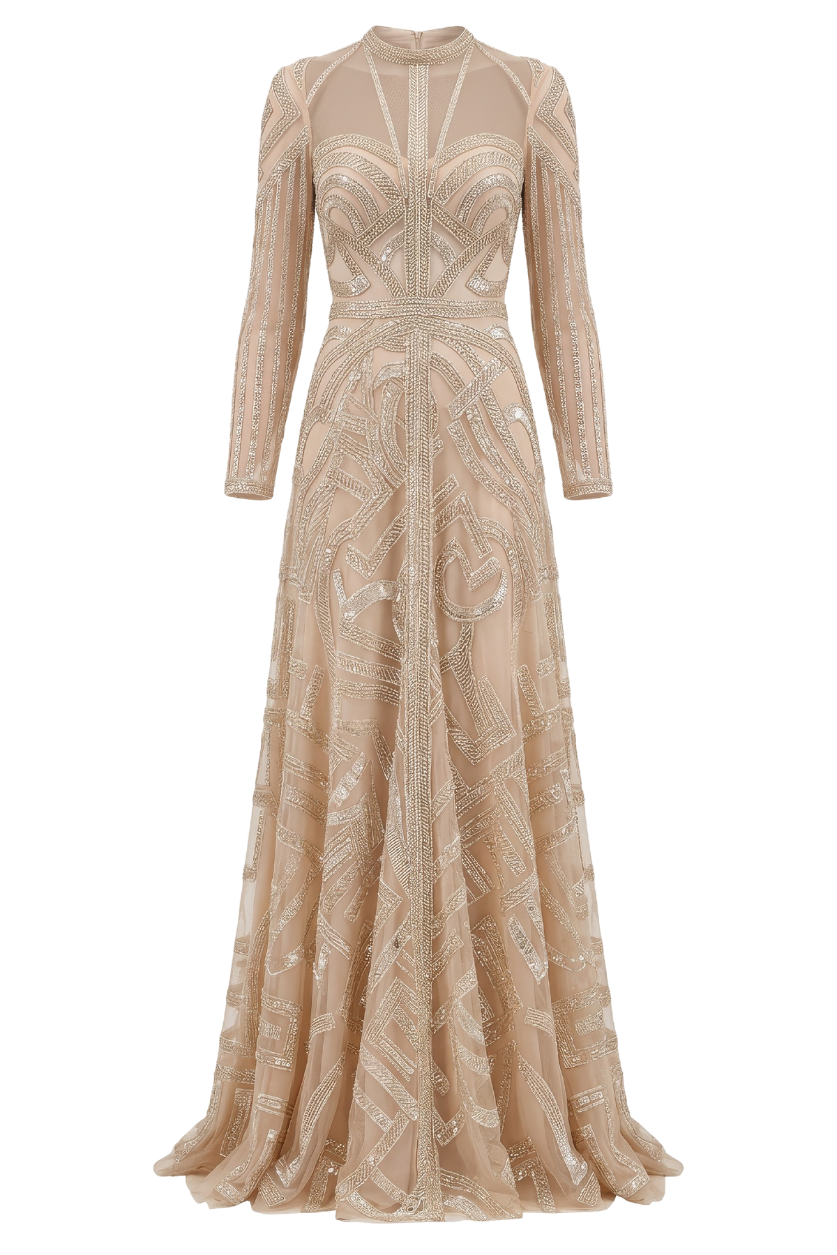 Geometric Embroidered Tulle Gown
