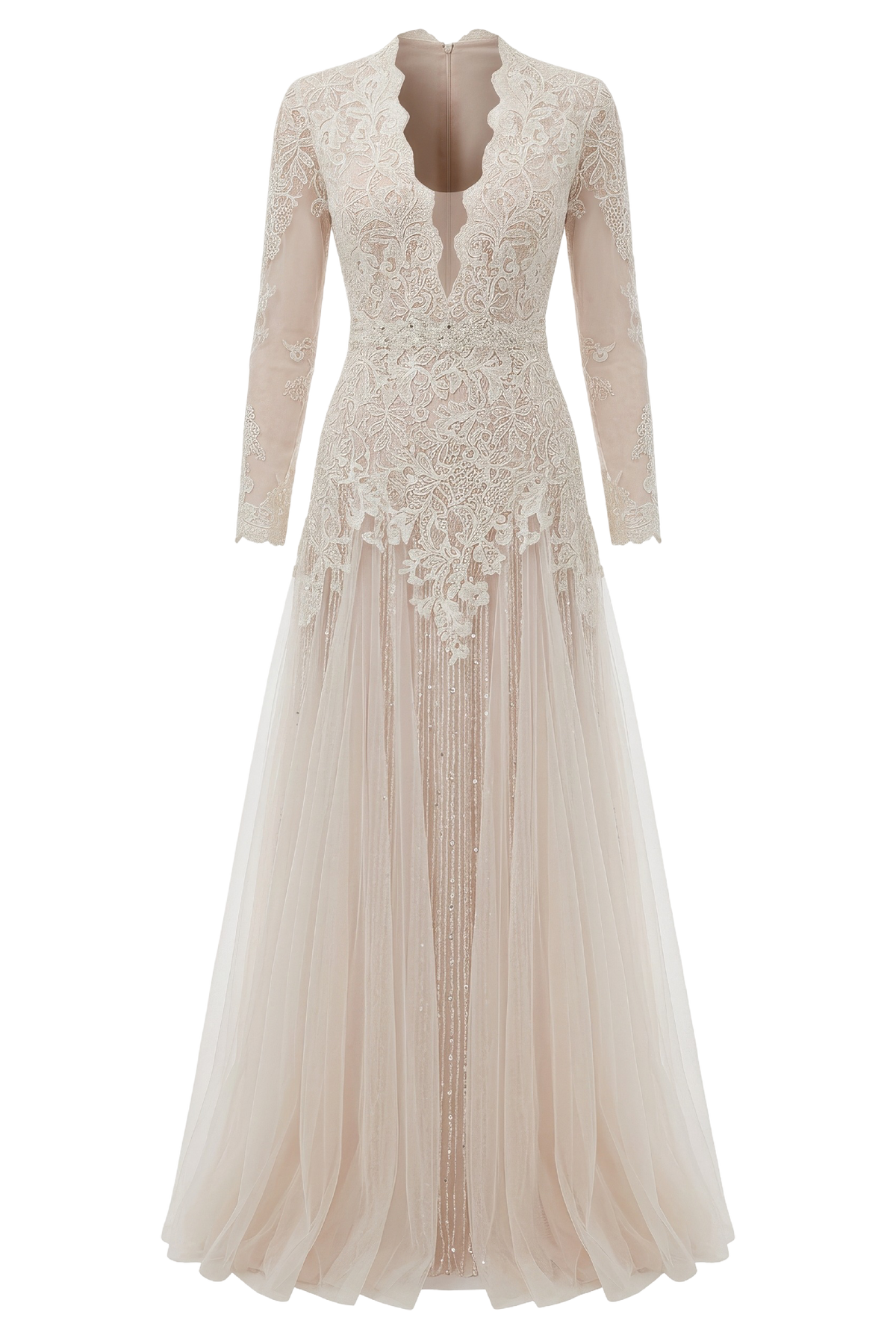 Deep V-Neck Lace & Tulle Gown