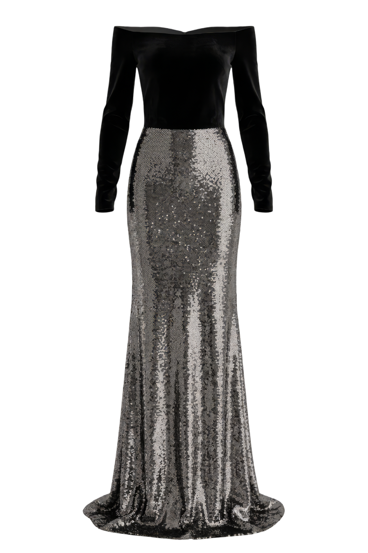 Off Shoulder Velvet & Sequin Gown