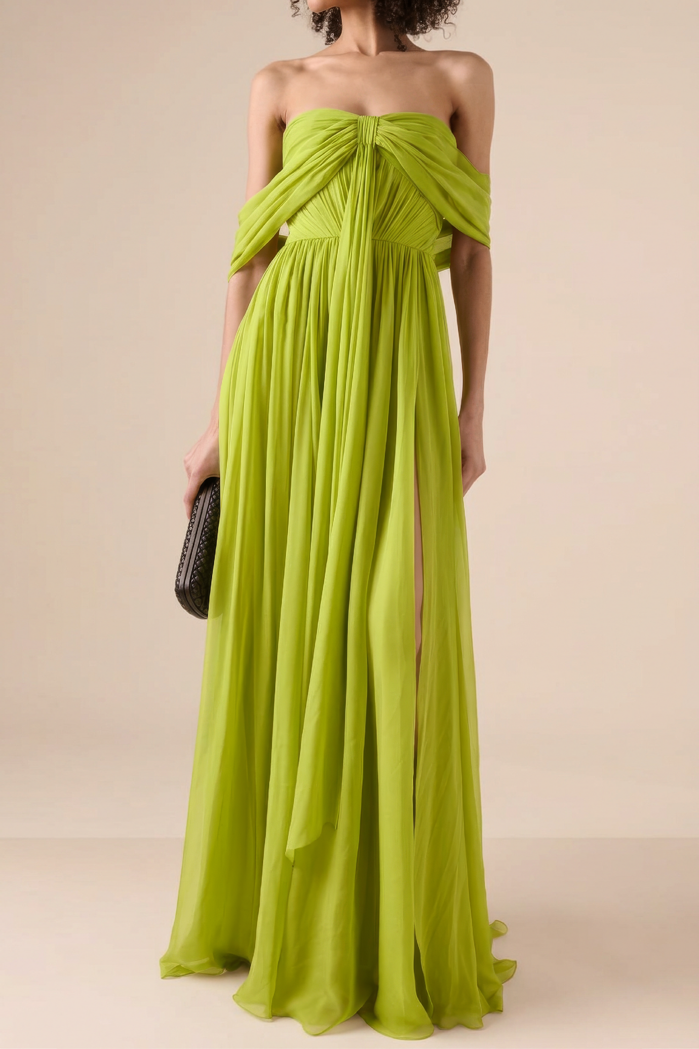 Off-The-Shoulder Silk Chiffon Maxi Dress