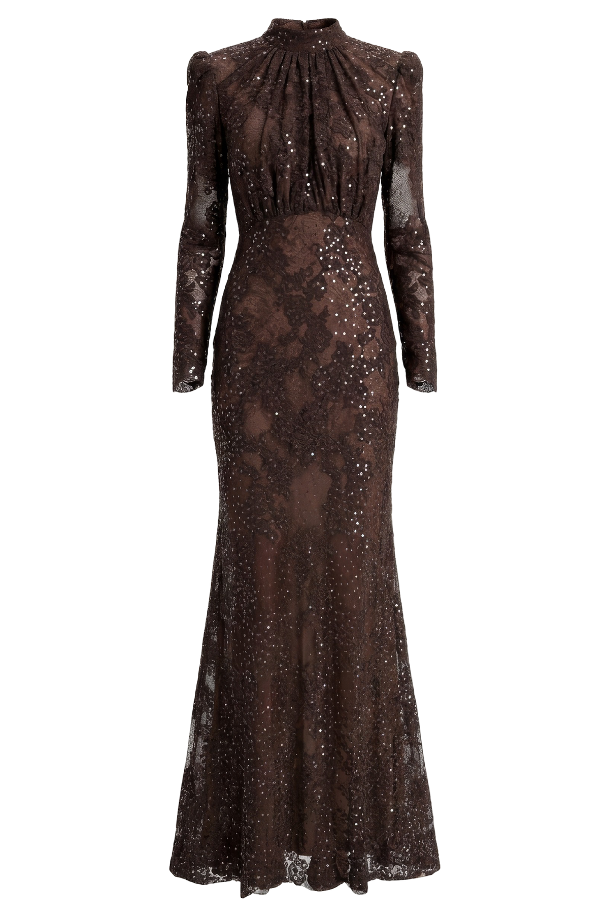 Brown Sequin Lace Maxi Dress