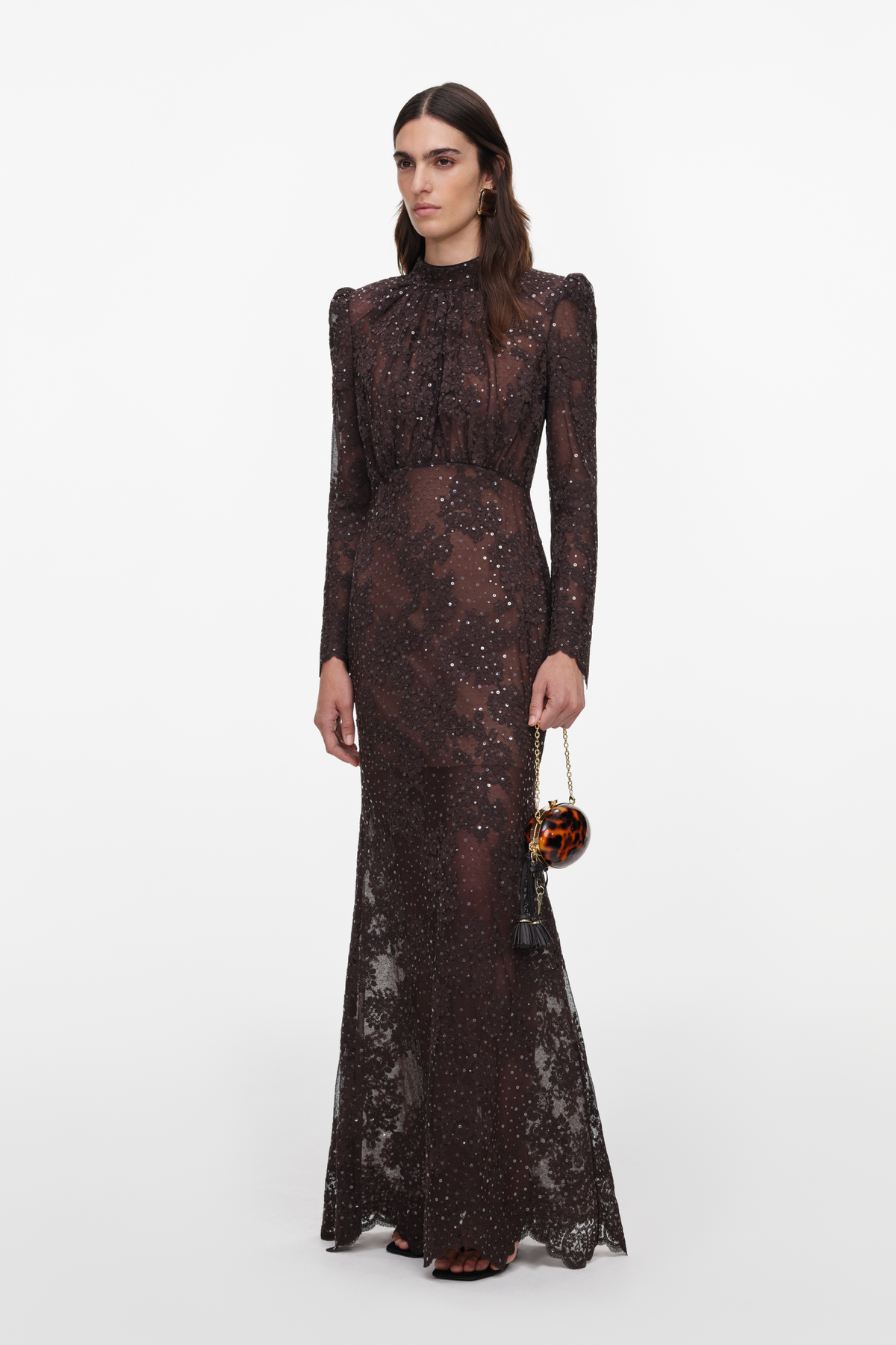 Brown Sequin Lace Maxi Dress