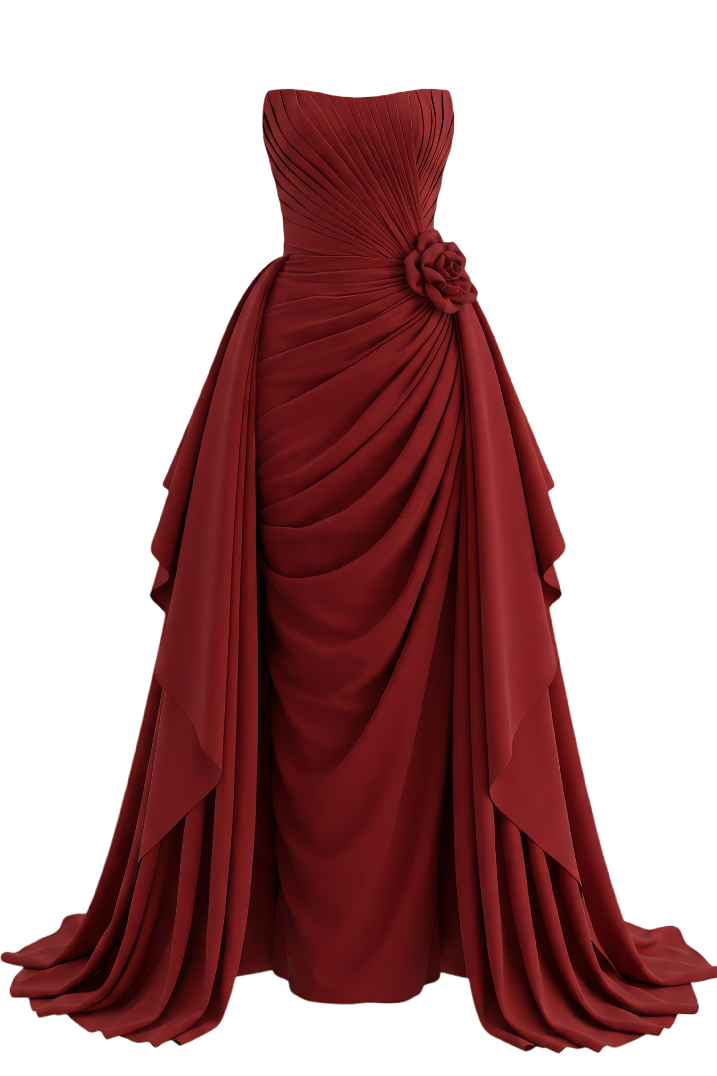 Strapless Chiffon Dress with Ruching and Flower Detail