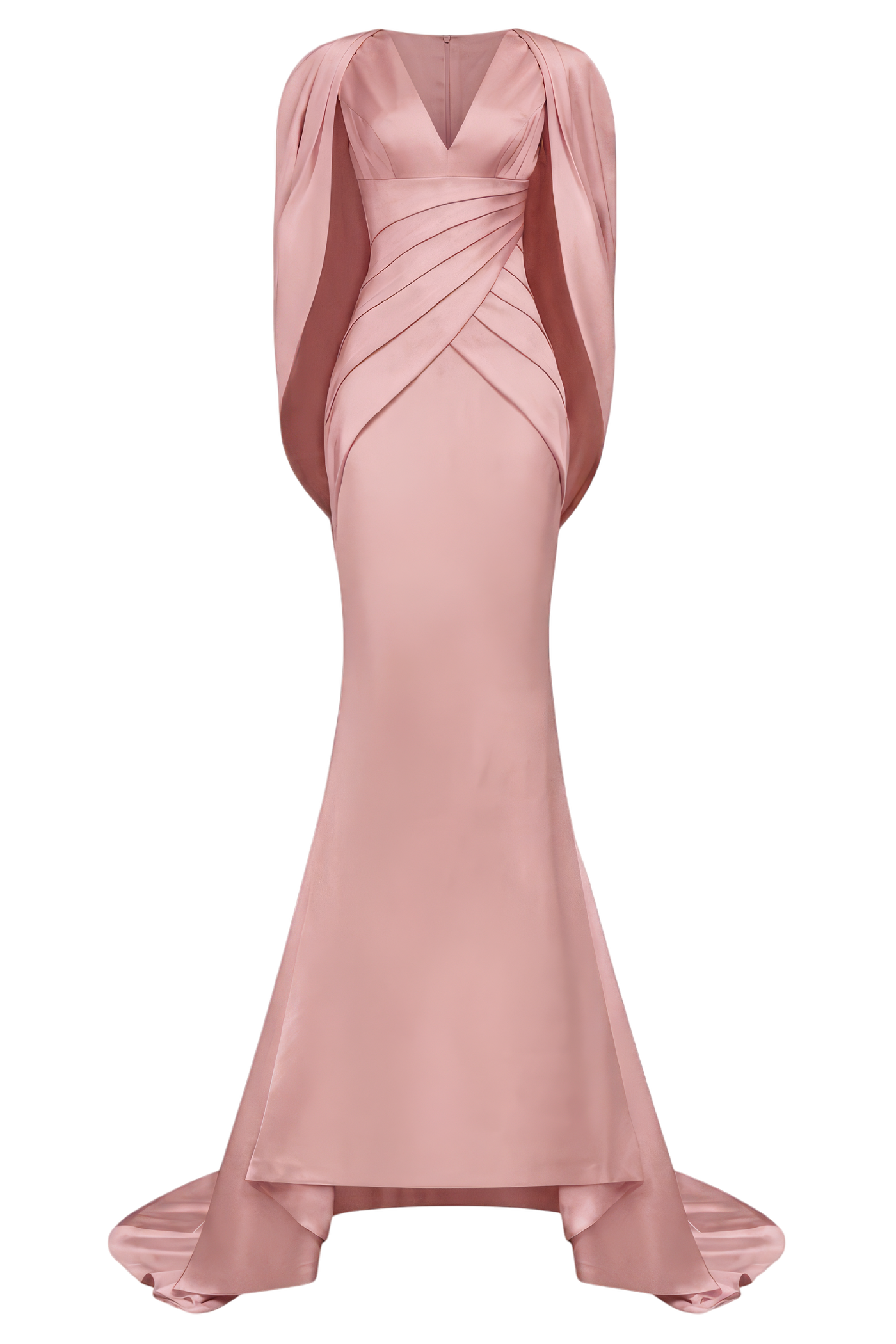 V-Neckline Pleated Mullet Silk Gown