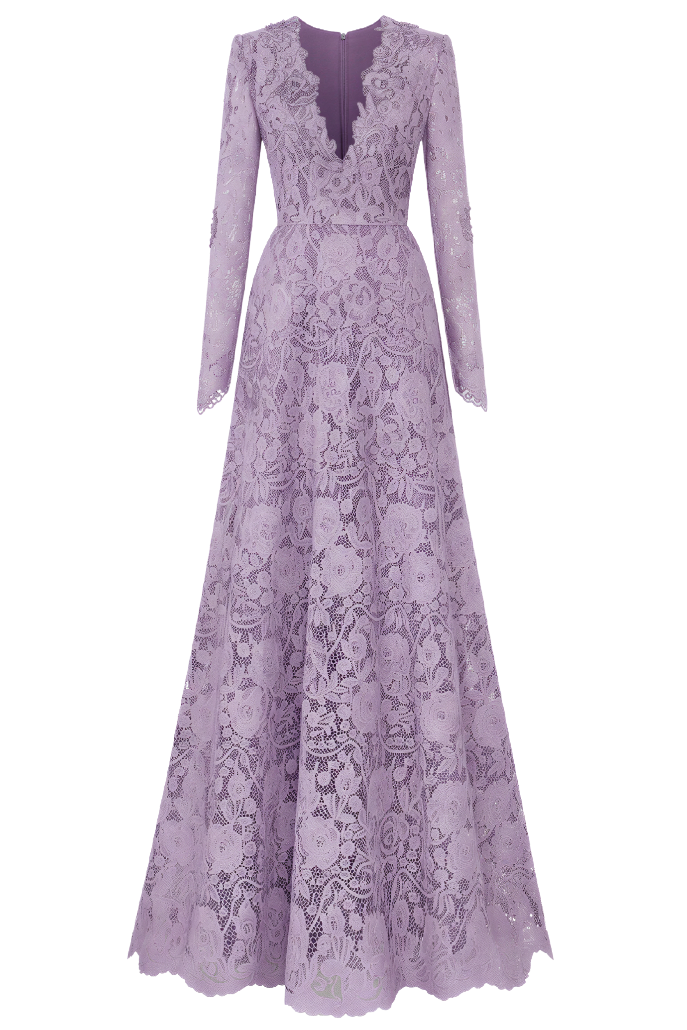Lilac V-Neck A-Line Guipure Gown