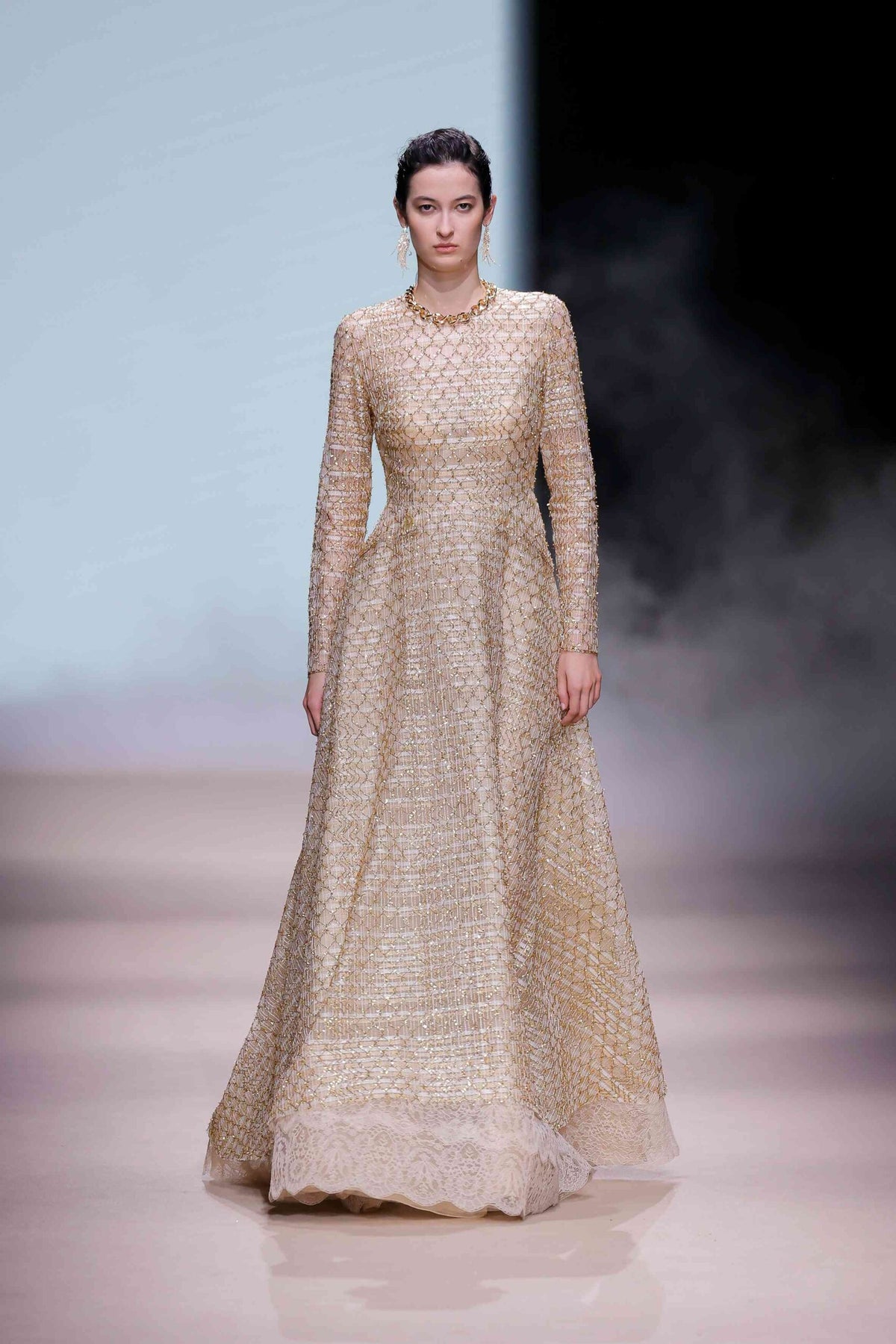 Champagne Gold Lattice & Lace Gown