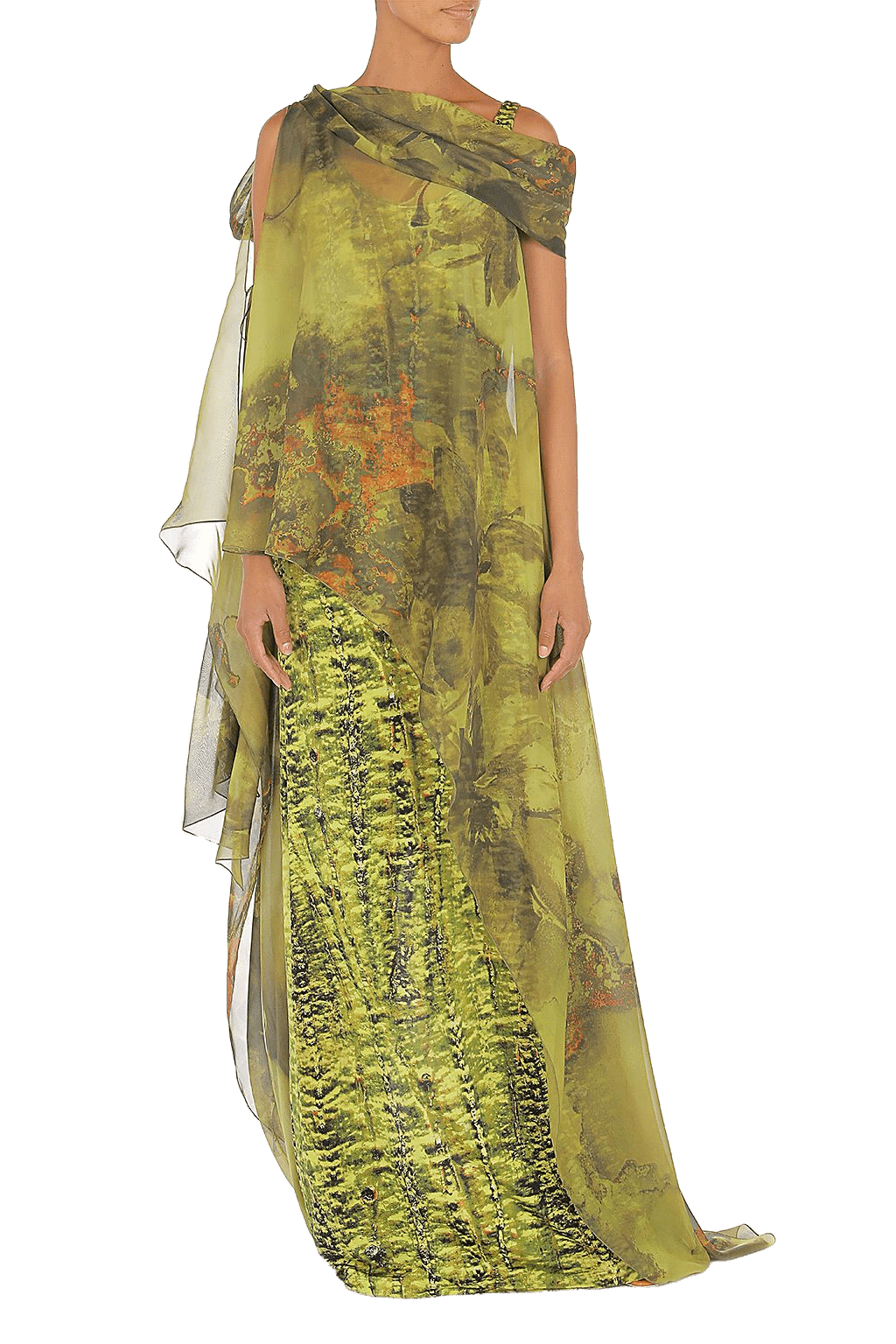 Abstract Print Cape Detail Maxi Dress - ALBOUSHIYA - district 5 - dubai - riyadh - abaya - dresses - designers - evening wear - luxury - elegance - craftsmanship - gowns - cocktail dresses - collections - georges