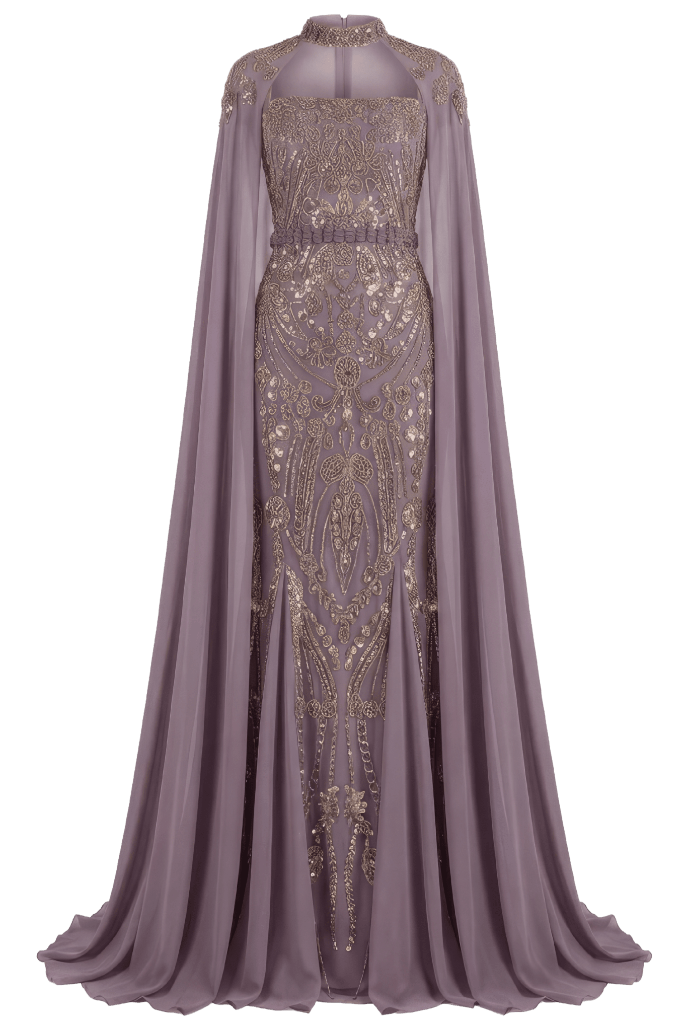 Amethyst Cape - Detail Embroidered Gown - ALBOUSHIYA - district 5 - dubai - riyadh - abaya - dresses - designers - evening wear - luxury - elegance - craftsmanship - gowns - cocktail dresses - collections - georges