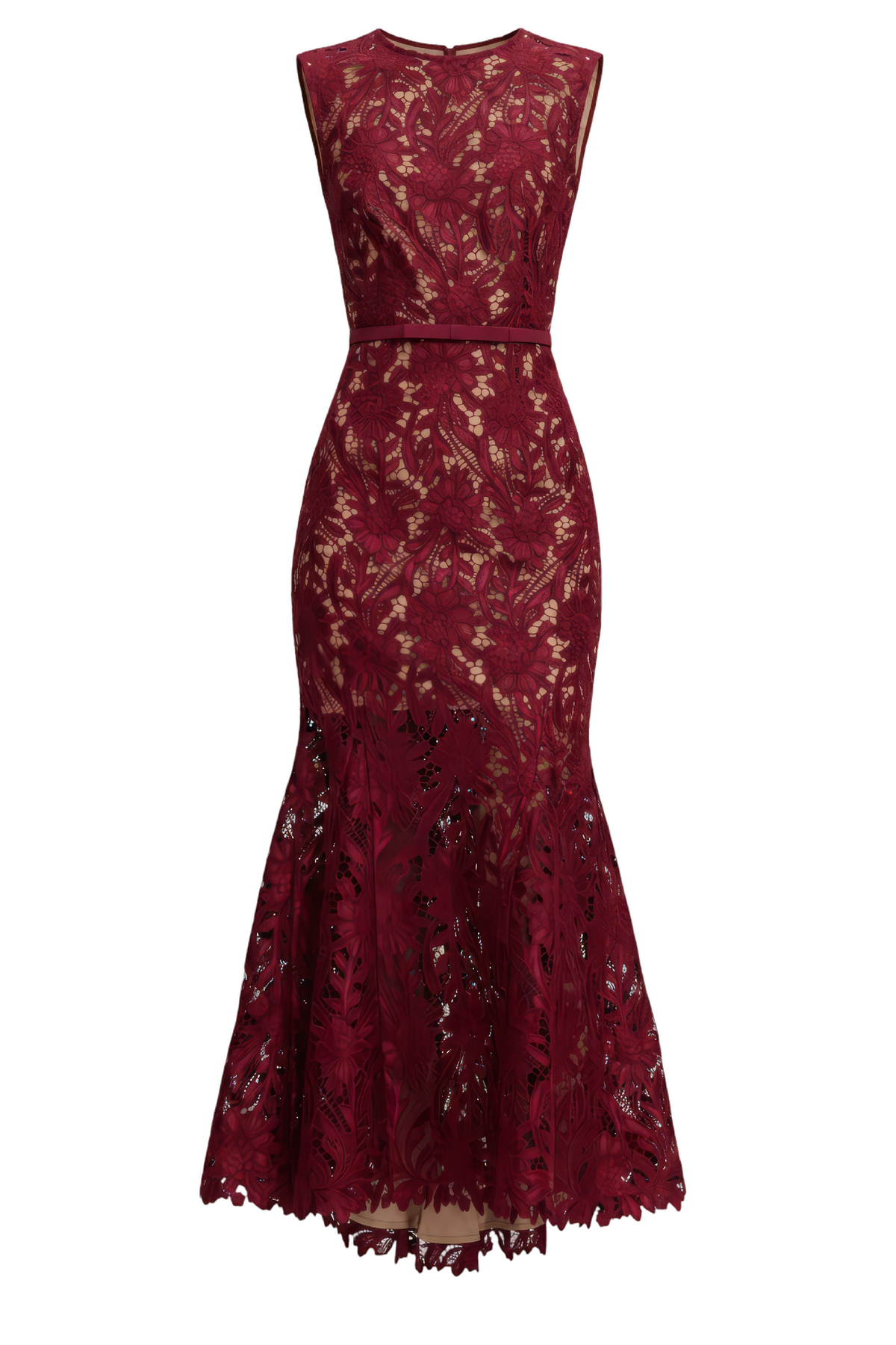 Burgundy Guipure Lace Midi Dress
