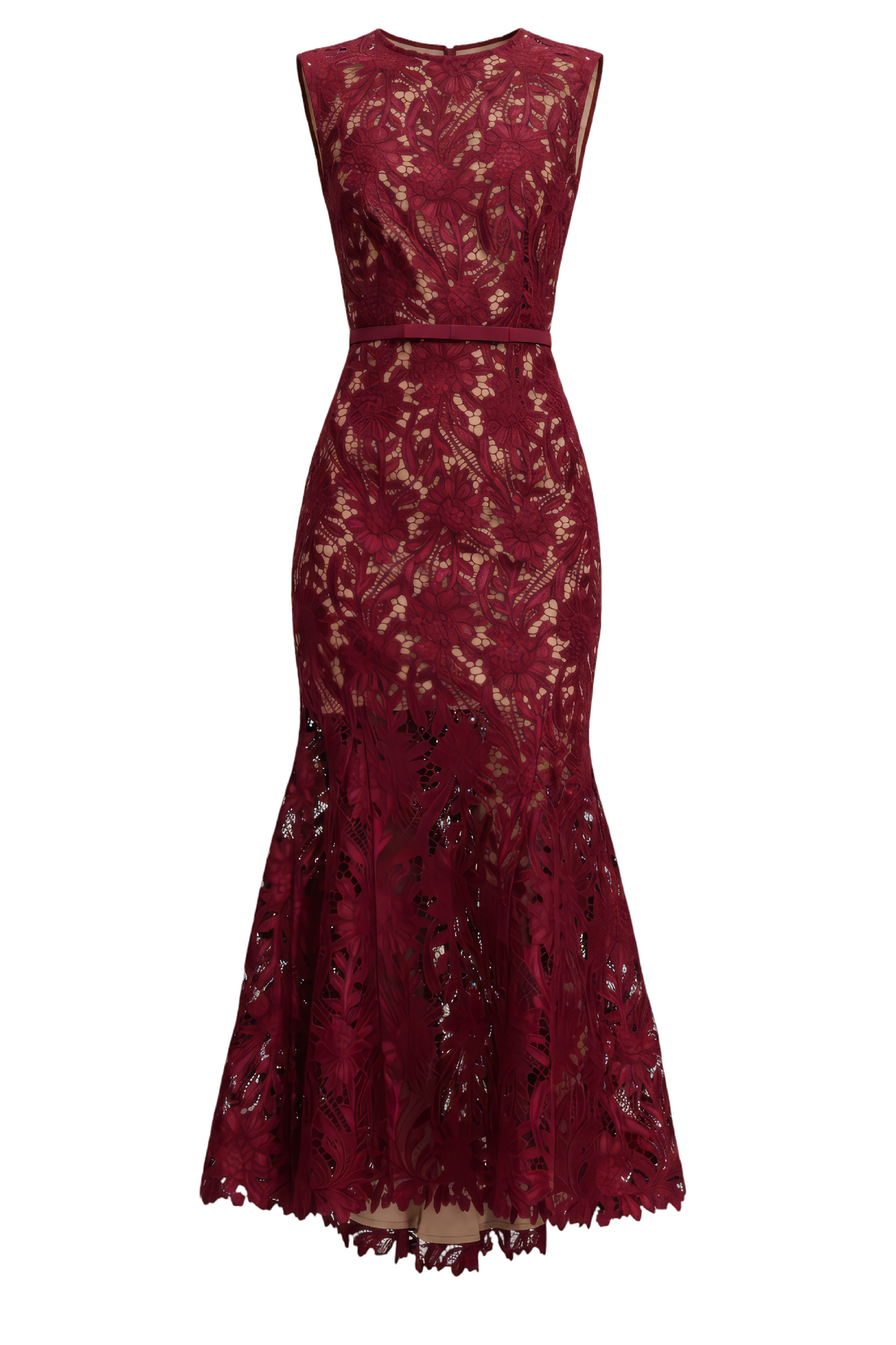 Burgundy Guipure Lace Midi Dress