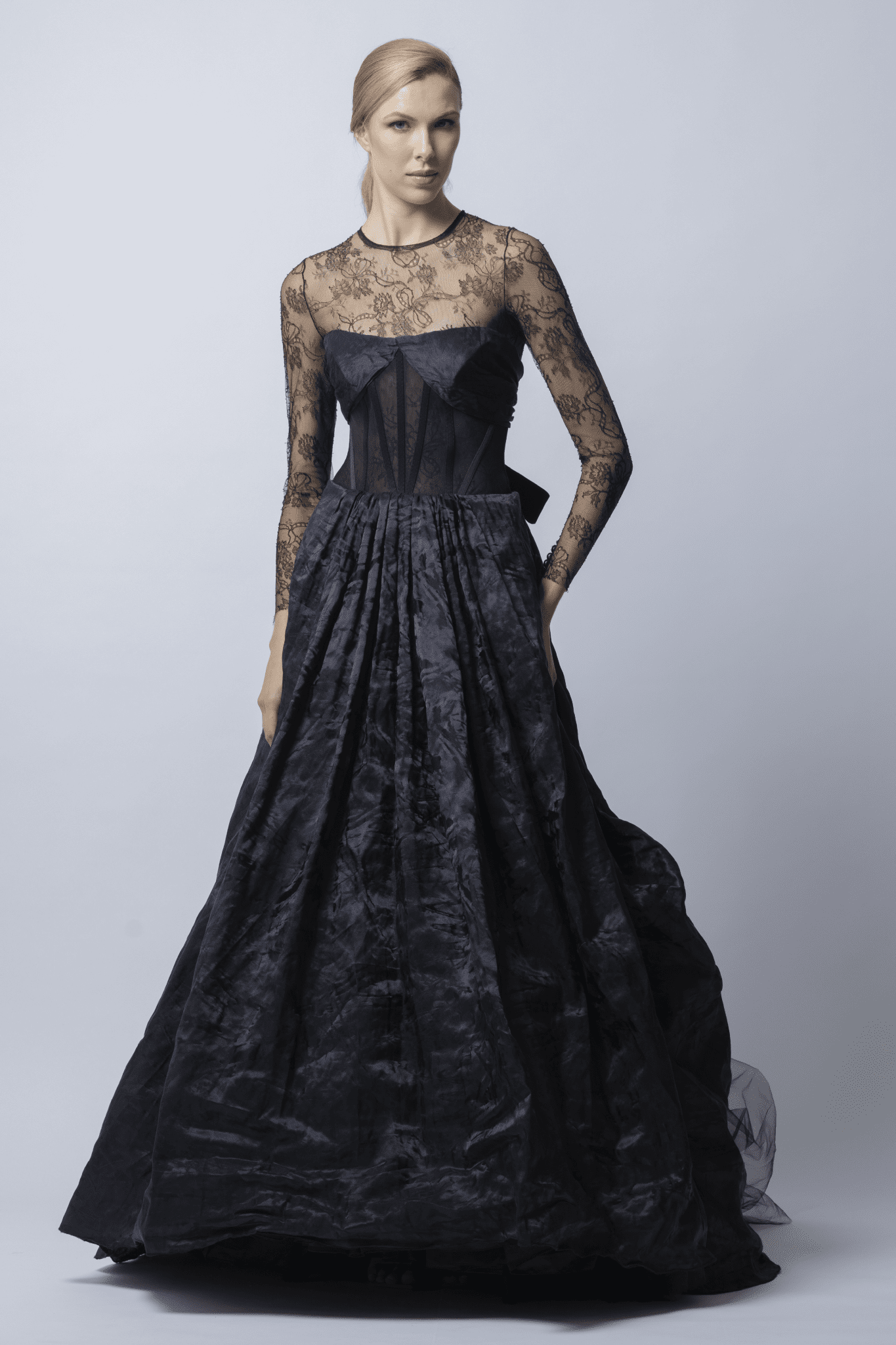 Corset Gown with Detachable Lace Overlay Top - ALBOUSHIYA - district 5 - dubai - riyadh - abaya - dresses - designers - evening wear - luxury - elegance - craftsmanship - gowns - cocktail dresses - collections - georges