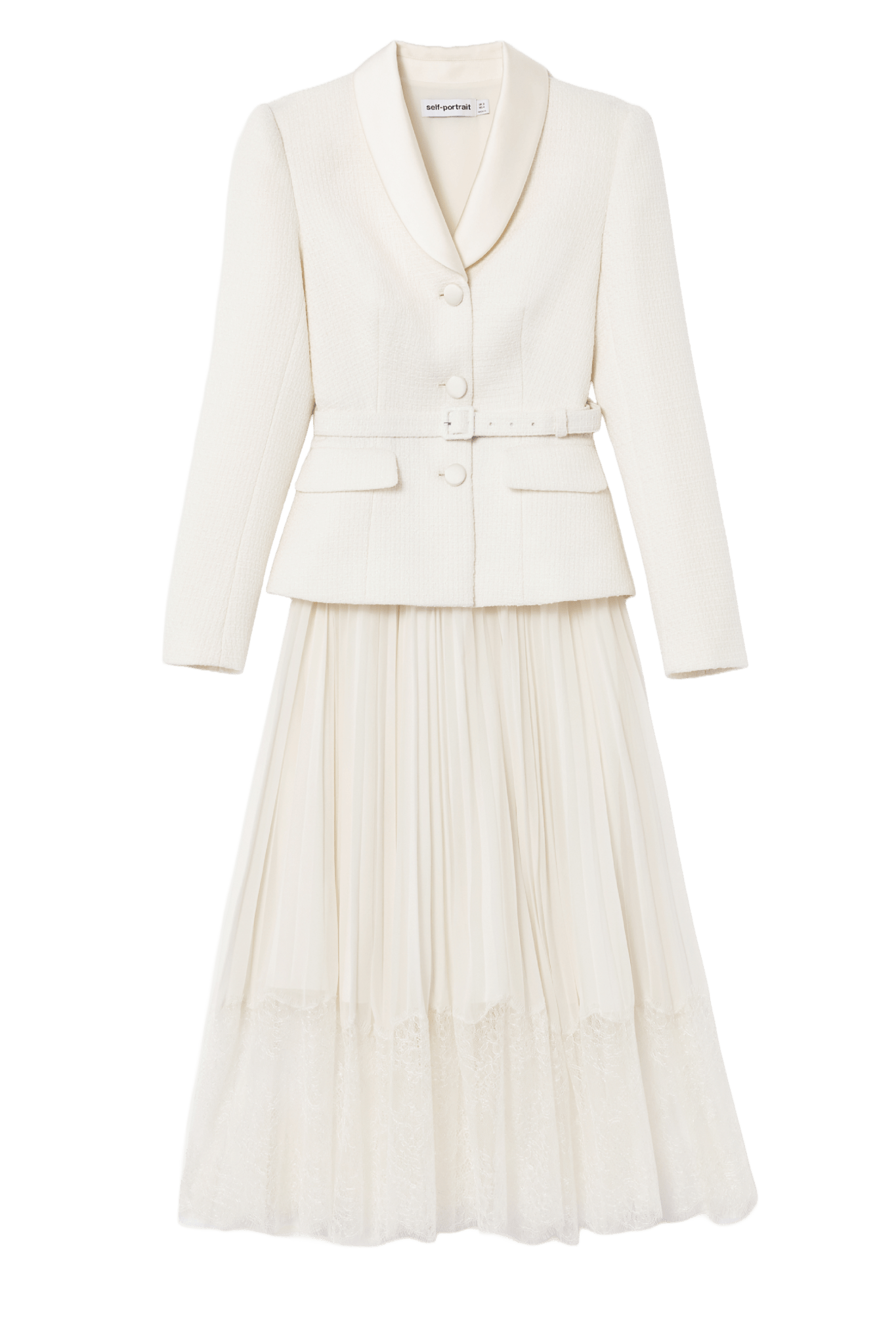 Cream Boucle Shawl Collared Midi Dress - ALBOUSHIYA - district 5 - dubai - riyadh - abaya - dresses - designers - evening wear - luxury - elegance - craftsmanship - gowns - cocktail dresses - collections - georges