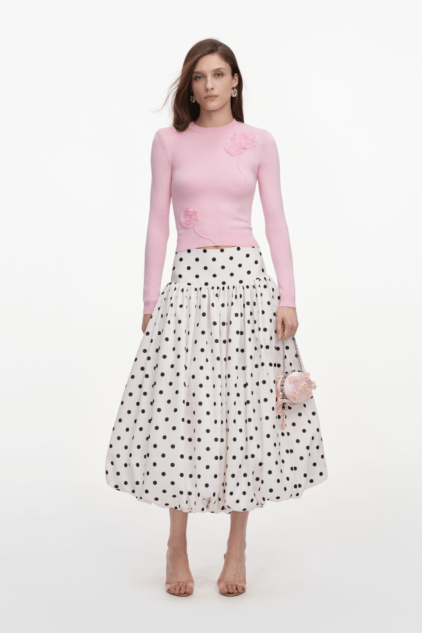 Cream Polka Dot Tafetta Midi Skirt - ALBOUSHIYA - district 5 - dubai - riyadh - abaya - dresses - designers - evening wear - luxury - elegance - craftsmanship - gowns - cocktail dresses - collections - georges