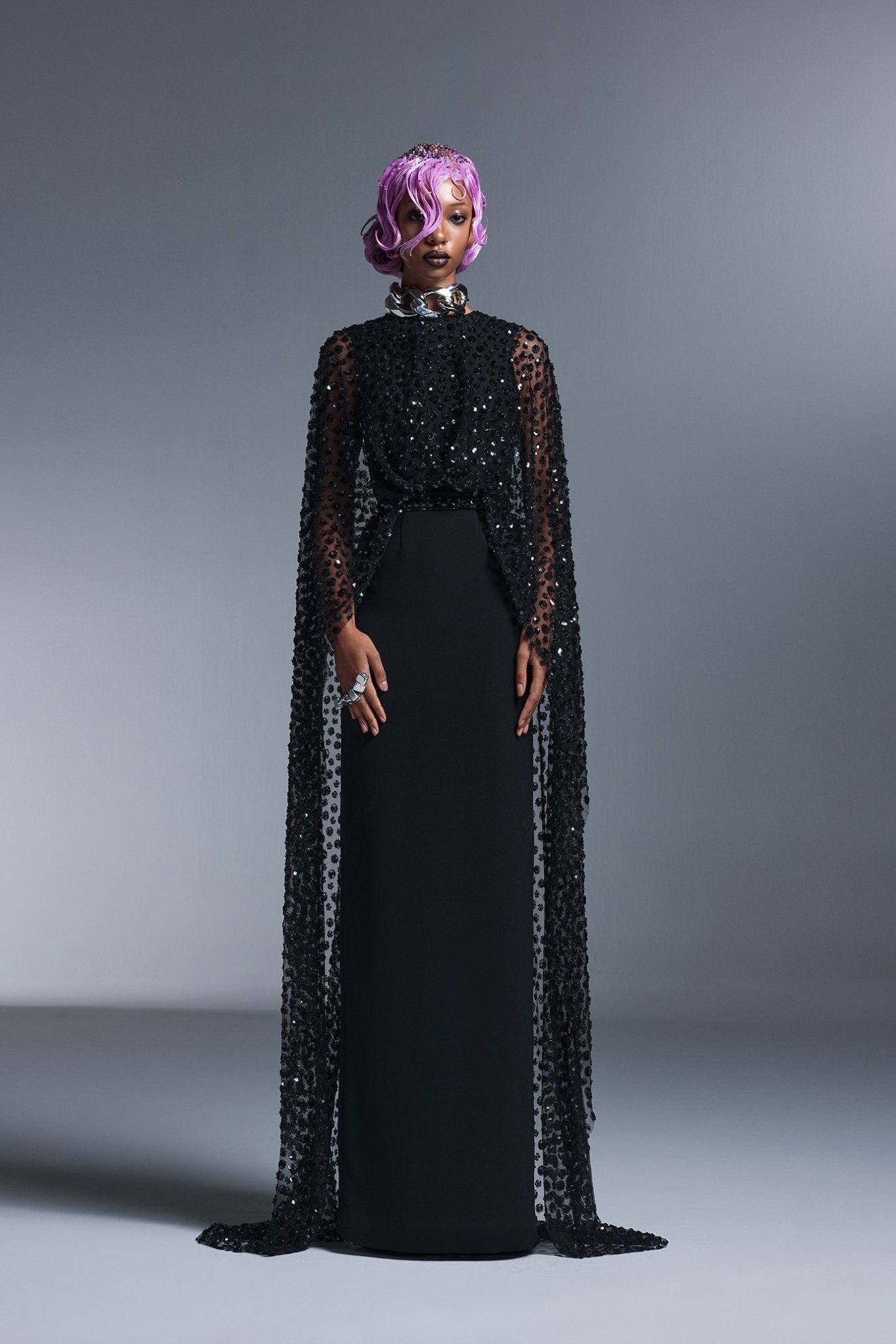 Embellished Cape Gown - ALBOUSHIYA - district 5 - dubai - riyadh - abaya - dresses - designers - evening wear - luxury - elegance - craftsmanship - gowns - cocktail dresses - collections - georges