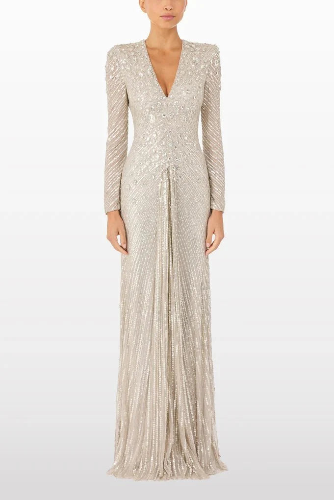 Eve Gown in Platinum - ALBOUSHIYA - district 5 - dubai - riyadh - abaya - dresses - designers - evening wear - luxury - elegance - craftsmanship - gowns - cocktail dresses - collections - georges
