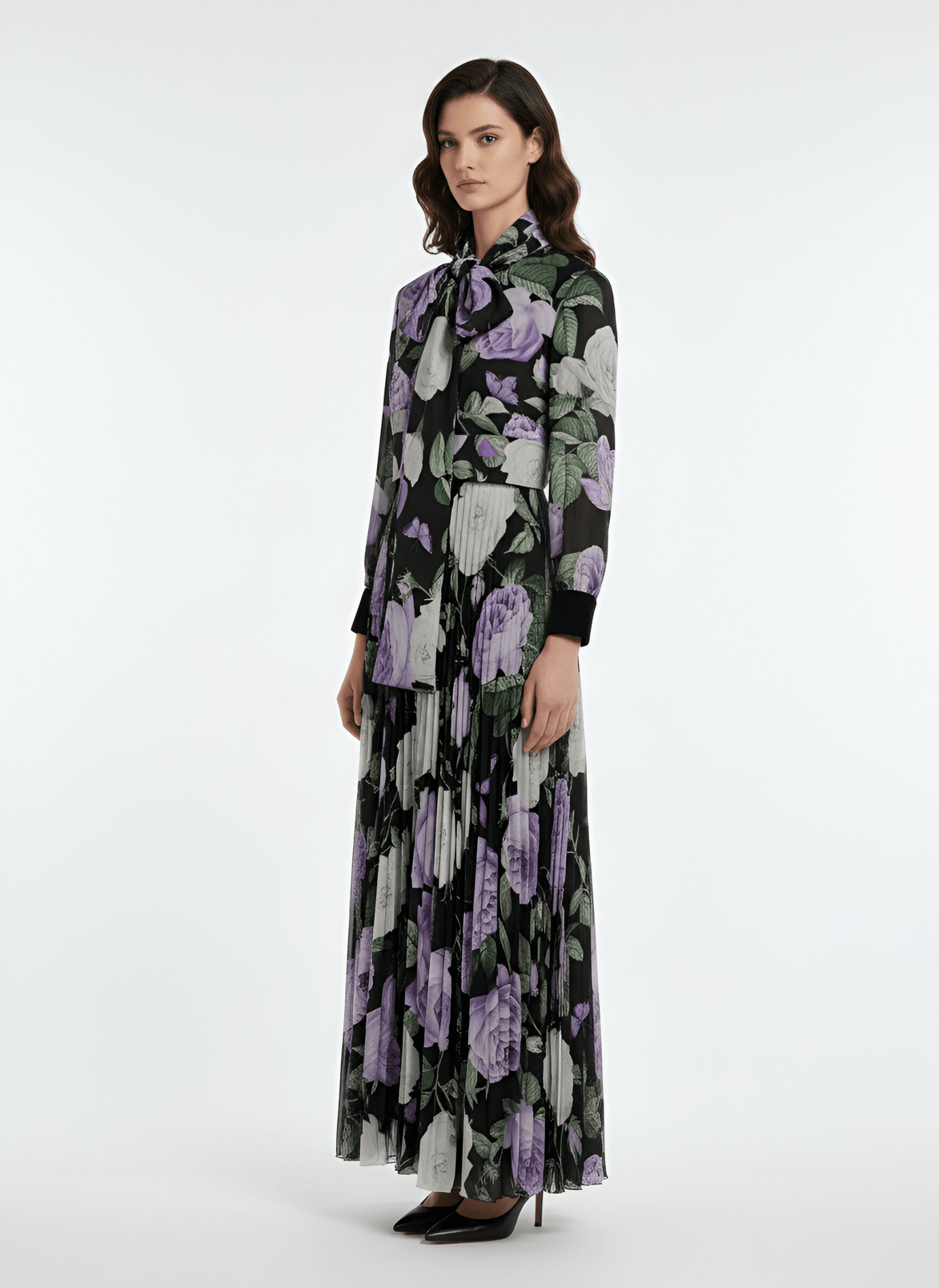 Floral Chiffon Gown - ALBOUSHIYA - district 5 - dubai - riyadh - abaya - dresses - designers - evening wear - luxury - elegance - craftsmanship - gowns - cocktail dresses - collections - georges
