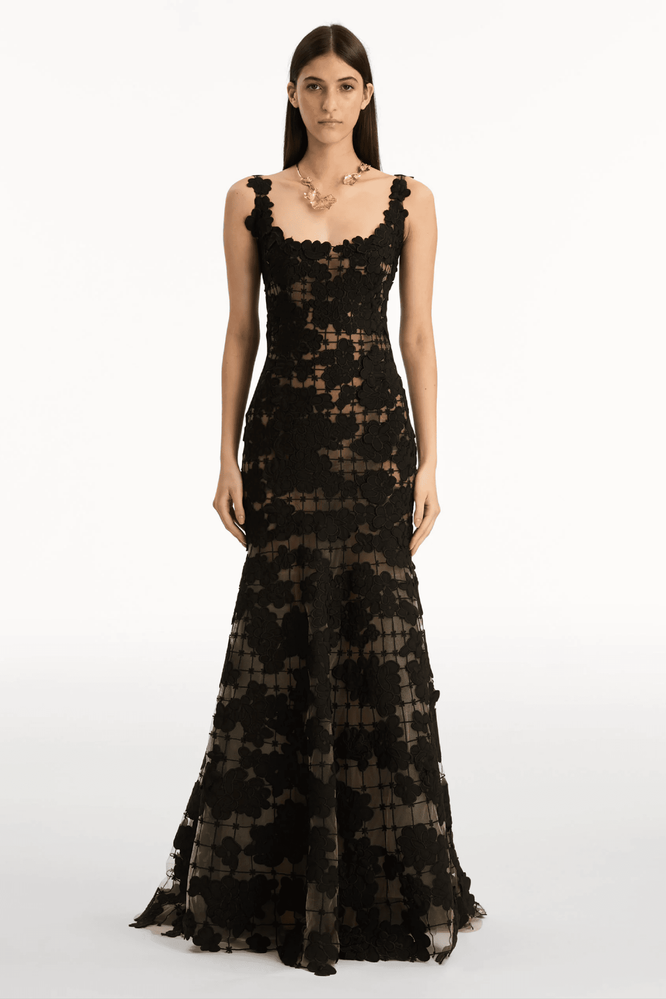 Floral Cutout Threadwork Gown - ALBOUSHIYA - district 5 - dubai - riyadh - abaya - dresses - designers - evening wear - luxury - elegance - craftsmanship - gowns - cocktail dresses - collections - georges