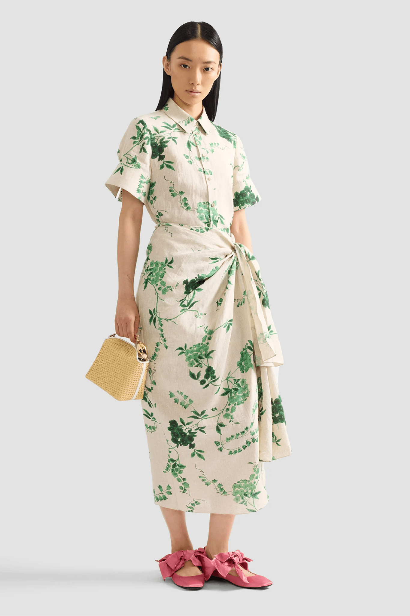 Floral Print Linen Short Sleeve Shirt - ALBOUSHIYA - district 5 - dubai - riyadh - abaya - dresses - designers - evening wear - luxury - elegance - craftsmanship - gowns - cocktail dresses - collections - georges