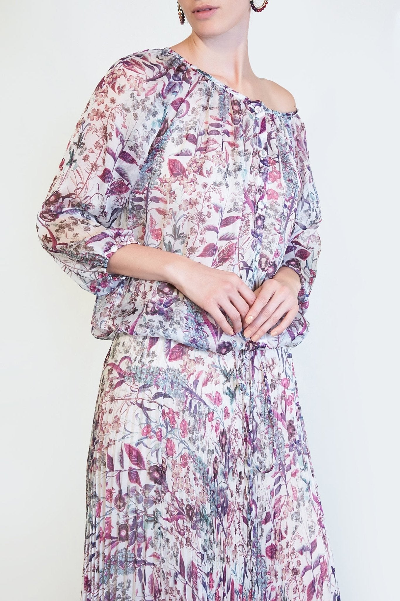Floral Silk Blouse - ALBOUSHIYA - district 5 - dubai - riyadh - abaya - dresses - designers - evening wear - luxury - elegance - craftsmanship - gowns - cocktail dresses - collections - georges
