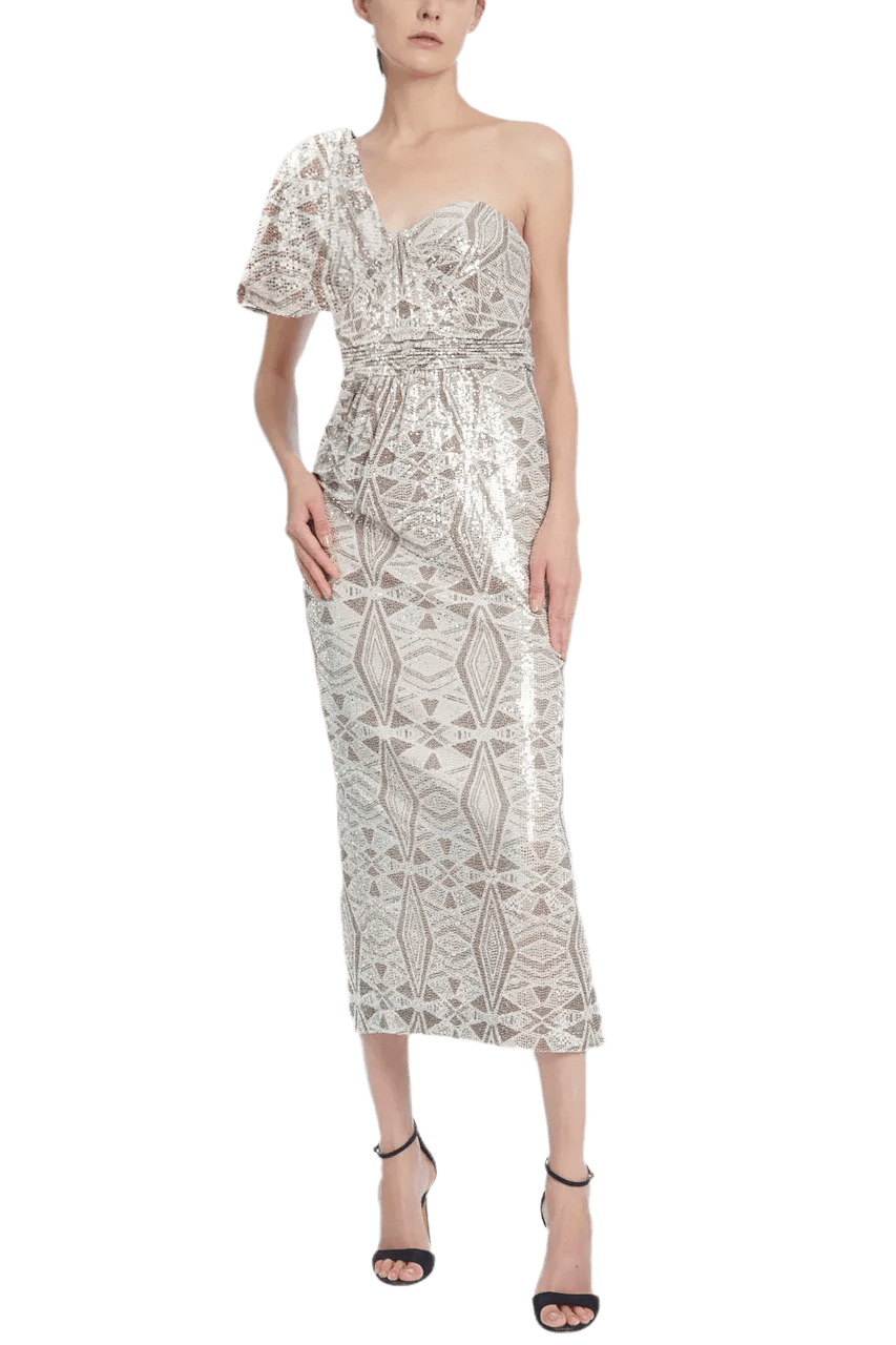 Geometric One Shoulder Cocktail Dress - ALBOUSHIYA - district 5 - dubai - riyadh - abaya - dresses - designers - evening wear - luxury - elegance - craftsmanship - gowns - cocktail dresses - collections - georges