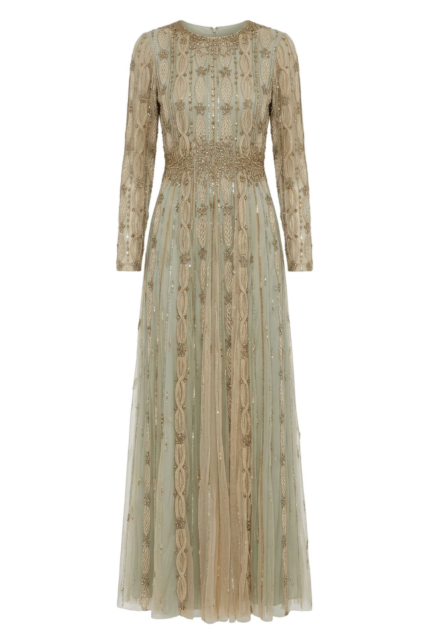 Green Embellished Long Sleeve A-Line Gown - ALBOUSHIYA - district 5 - dubai - riyadh - abaya - dresses - designers - evening wear - luxury - elegance - craftsmanship - gowns - cocktail dresses - collections - georges