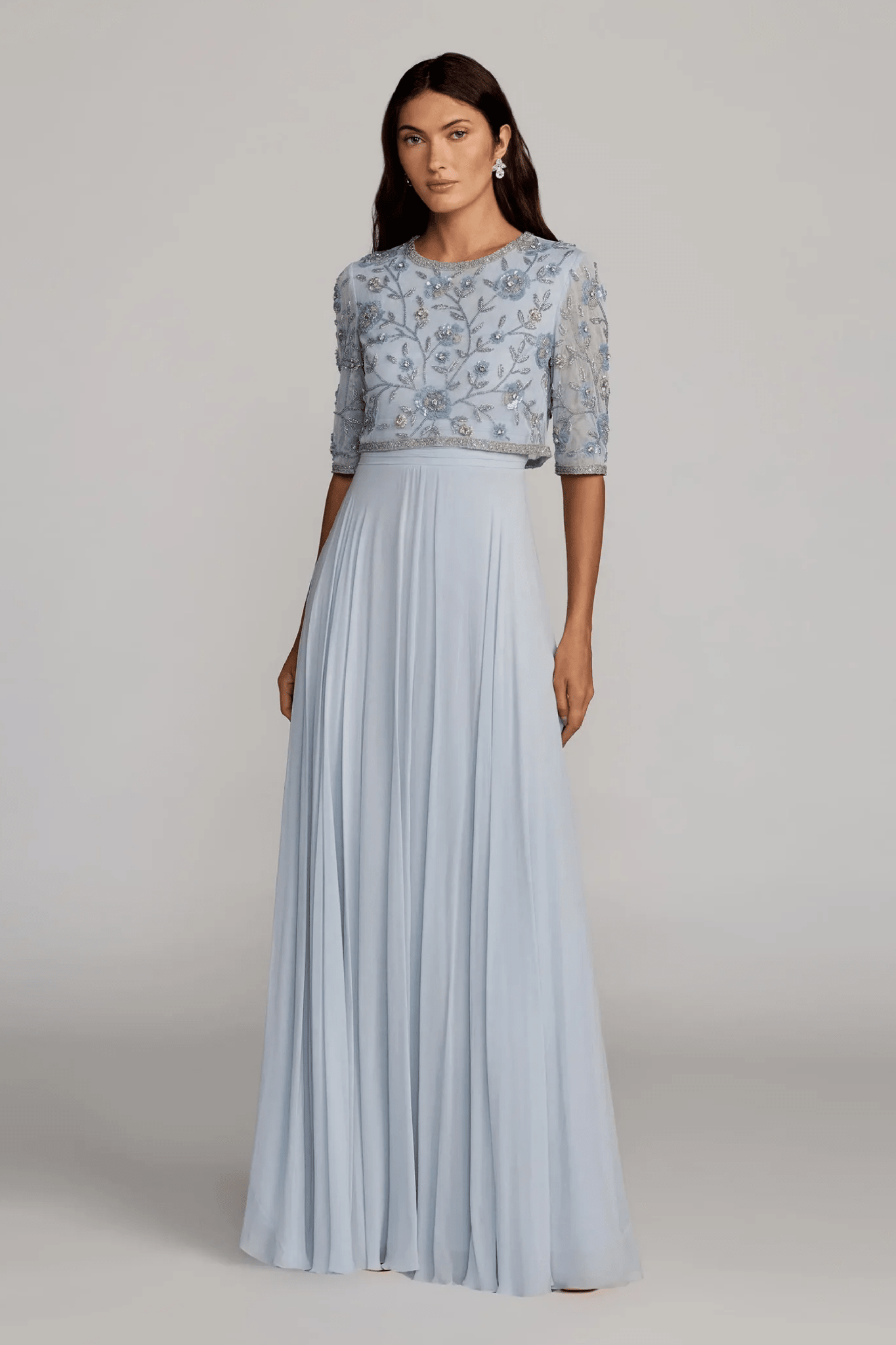 High Neck Embellished Chiffon Gown - ALBOUSHIYA - district 5 - dubai - riyadh - abaya - dresses - designers - evening wear - luxury - elegance - craftsmanship - gowns - cocktail dresses - collections - georges