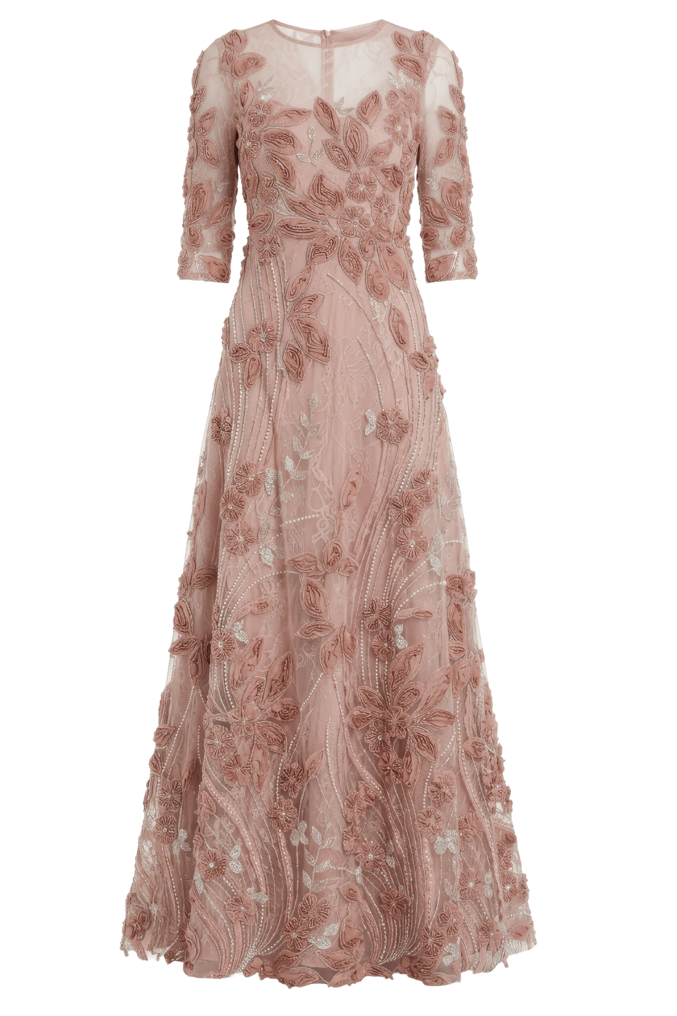 High Neck Embellished Lace Gown with 3/4 Sleeves - ALBOUSHIYA - district 5 - dubai - riyadh - abaya - dresses - designers - evening wear - luxury - elegance - craftsmanship - gowns - cocktail dresses - collections - georges