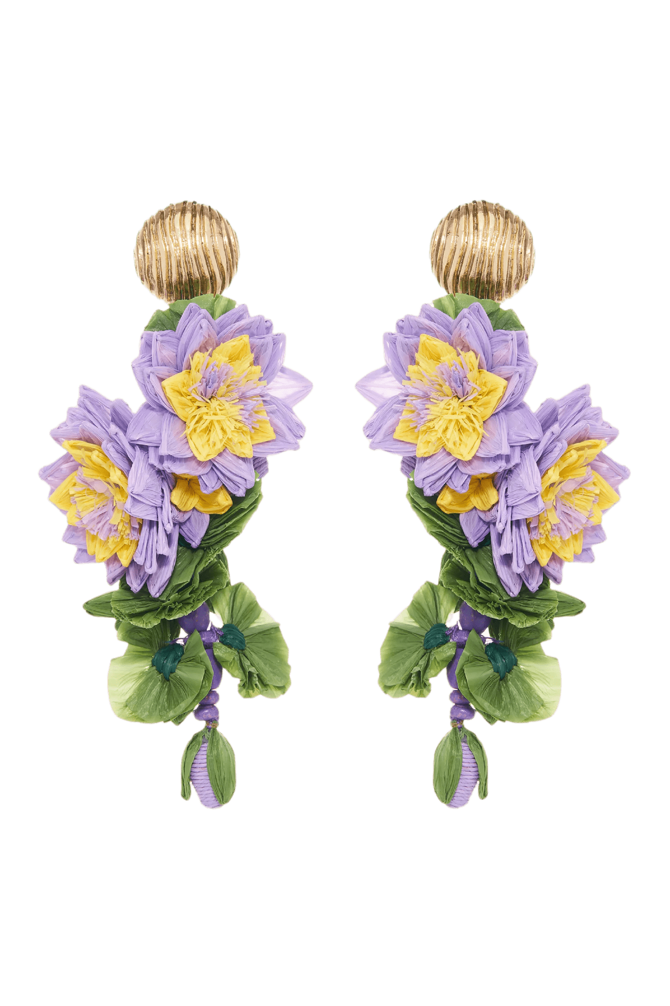 Lilac Raffia Flower Earrings - ALBOUSHIYA - district 5 - dubai - riyadh - abaya - dresses - designers - evening wear - luxury - elegance - craftsmanship - gowns - cocktail dresses - collections - georges