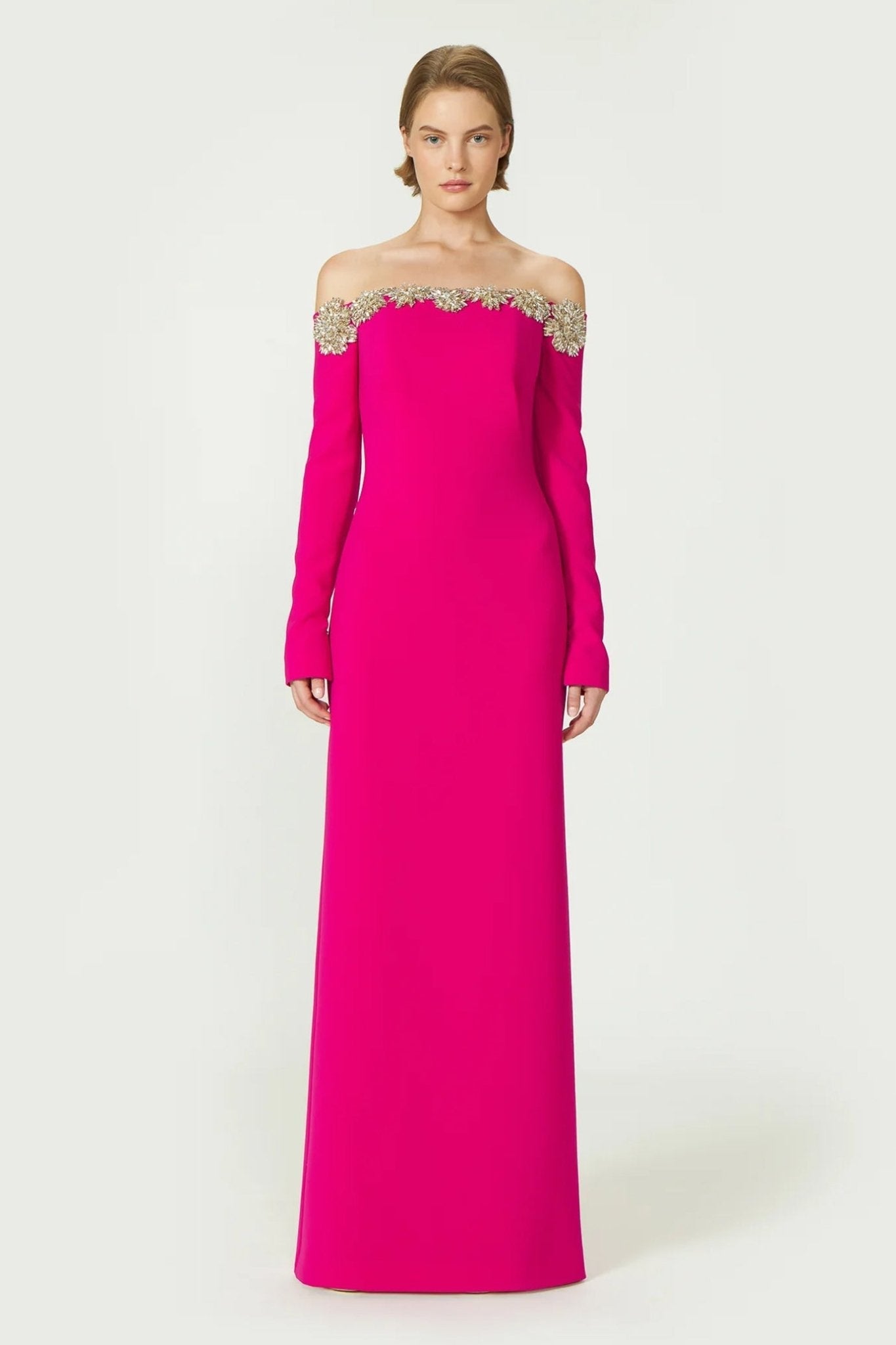 Meline Off - Shoulder Crepe Gown - ALBOUSHIYA - district 5 - dubai - riyadh - abaya - dresses - designers - evening wear - luxury - elegance - craftsmanship - gowns - cocktail dresses - collections - georges