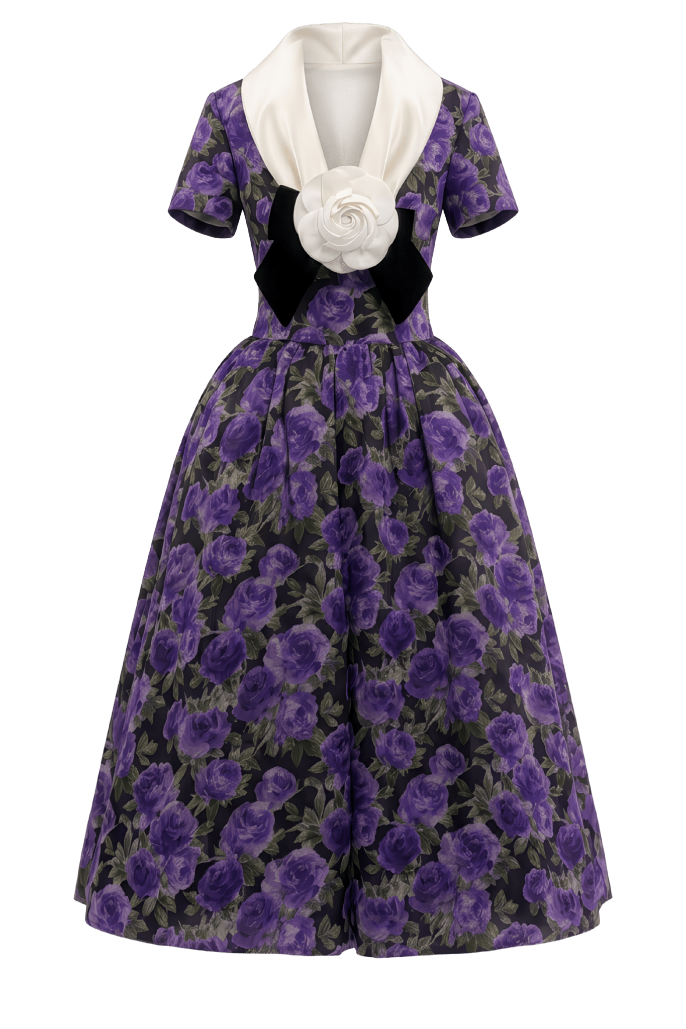 Midnight Violet Rose Midi Dress - ALBOUSHIYA - district 5 - dubai - riyadh - abaya - dresses - designers - evening wear - luxury - elegance - craftsmanship - gowns - cocktail dresses - collections - georges