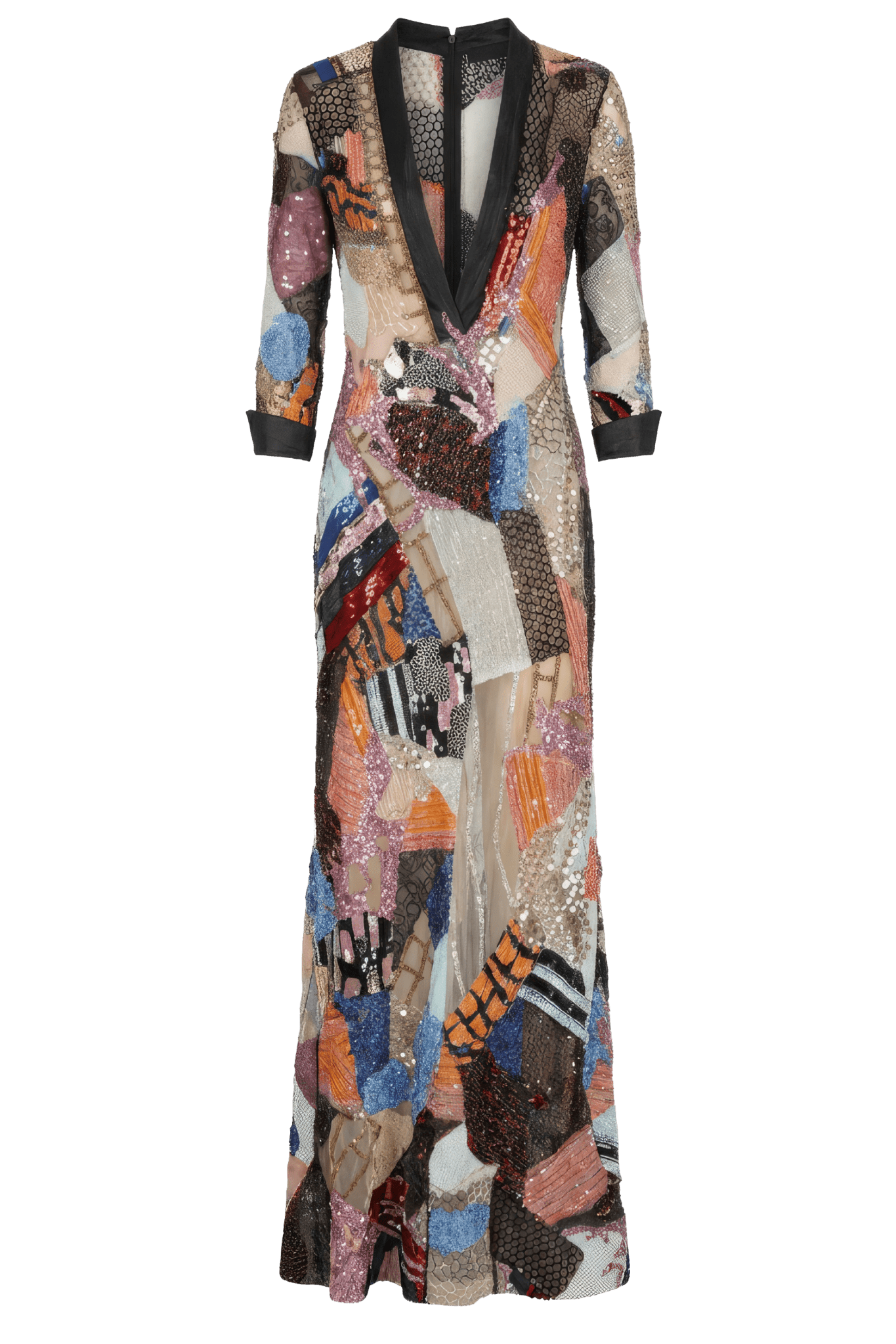 Patchwork Sequin V - Neck Evening Gown - ALBOUSHIYA - district 5 - dubai - riyadh - abaya - dresses - designers - evening wear - luxury - elegance - craftsmanship - gowns - cocktail dresses - collections - georges