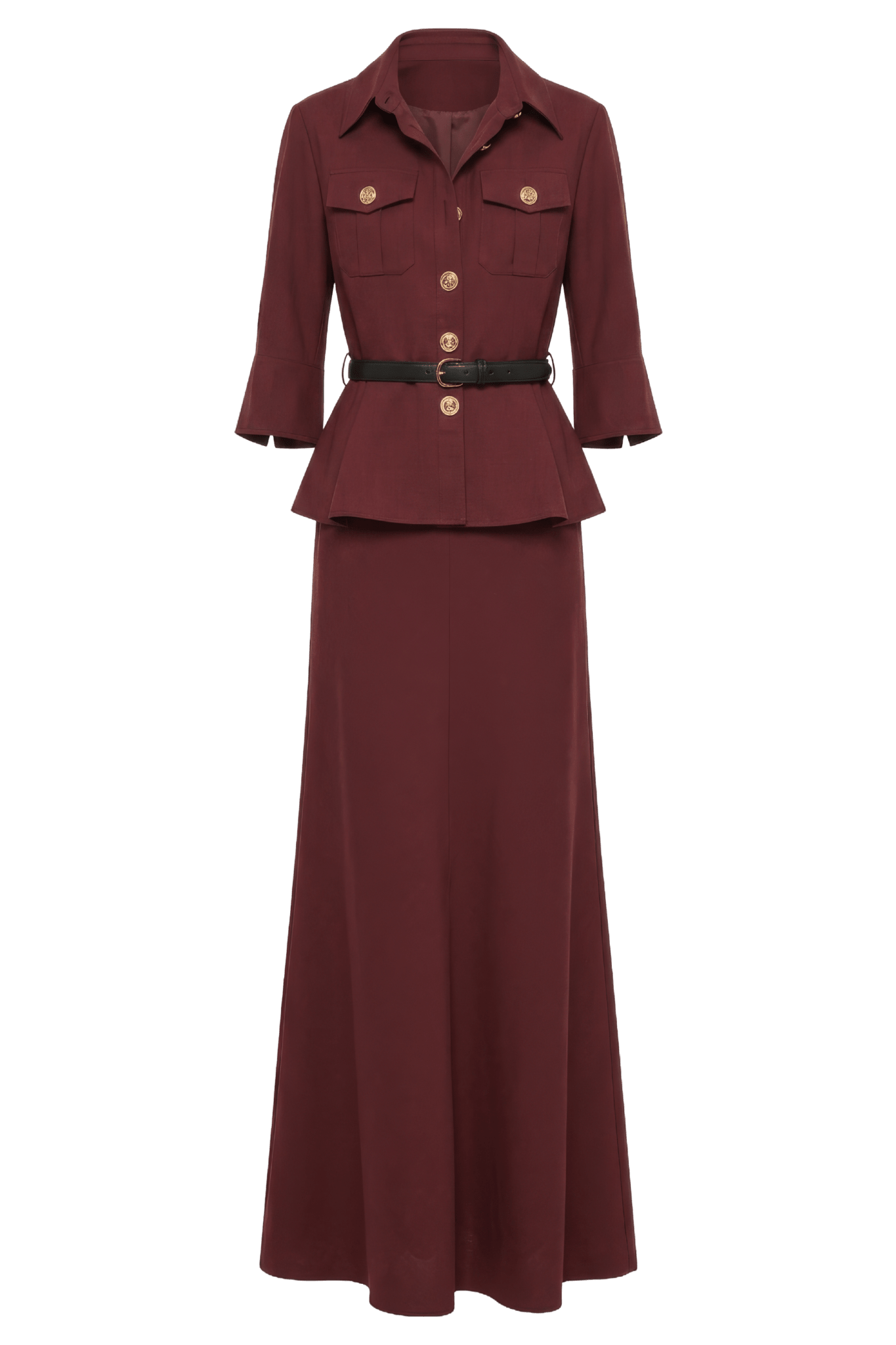 Peplum Maxi Dress in Bordeaux - ALBOUSHIYA - district 5 - dubai - riyadh - abaya - dresses - designers - evening wear - luxury - elegance - craftsmanship - gowns - cocktail dresses - collections - georges