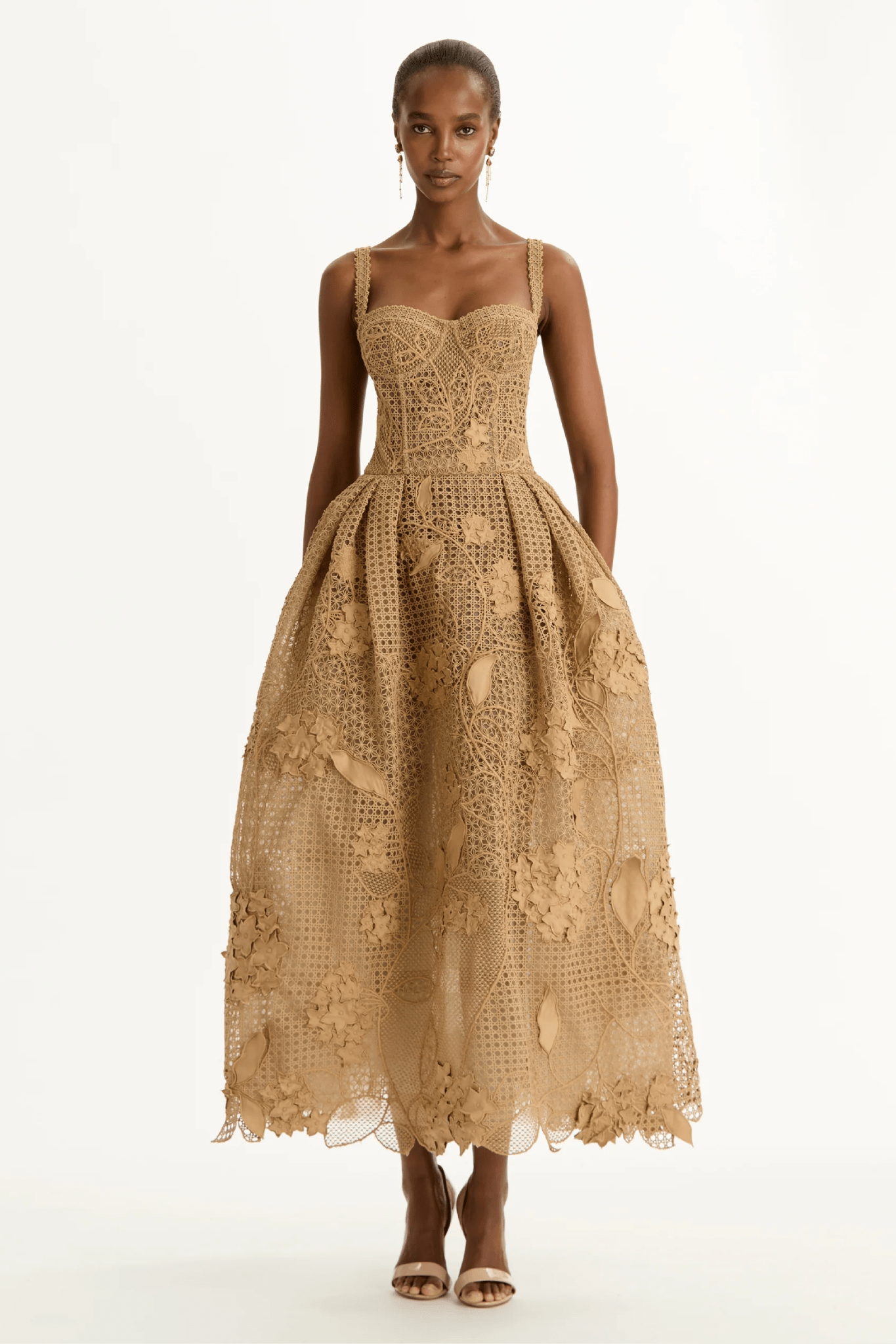 Porcelain Flower Guipure Lattice Cocktail Dress - ALBOUSHIYA - district 5 - dubai - riyadh - abaya - dresses - designers - evening wear - luxury - elegance - craftsmanship - gowns - cocktail dresses - collections - georges