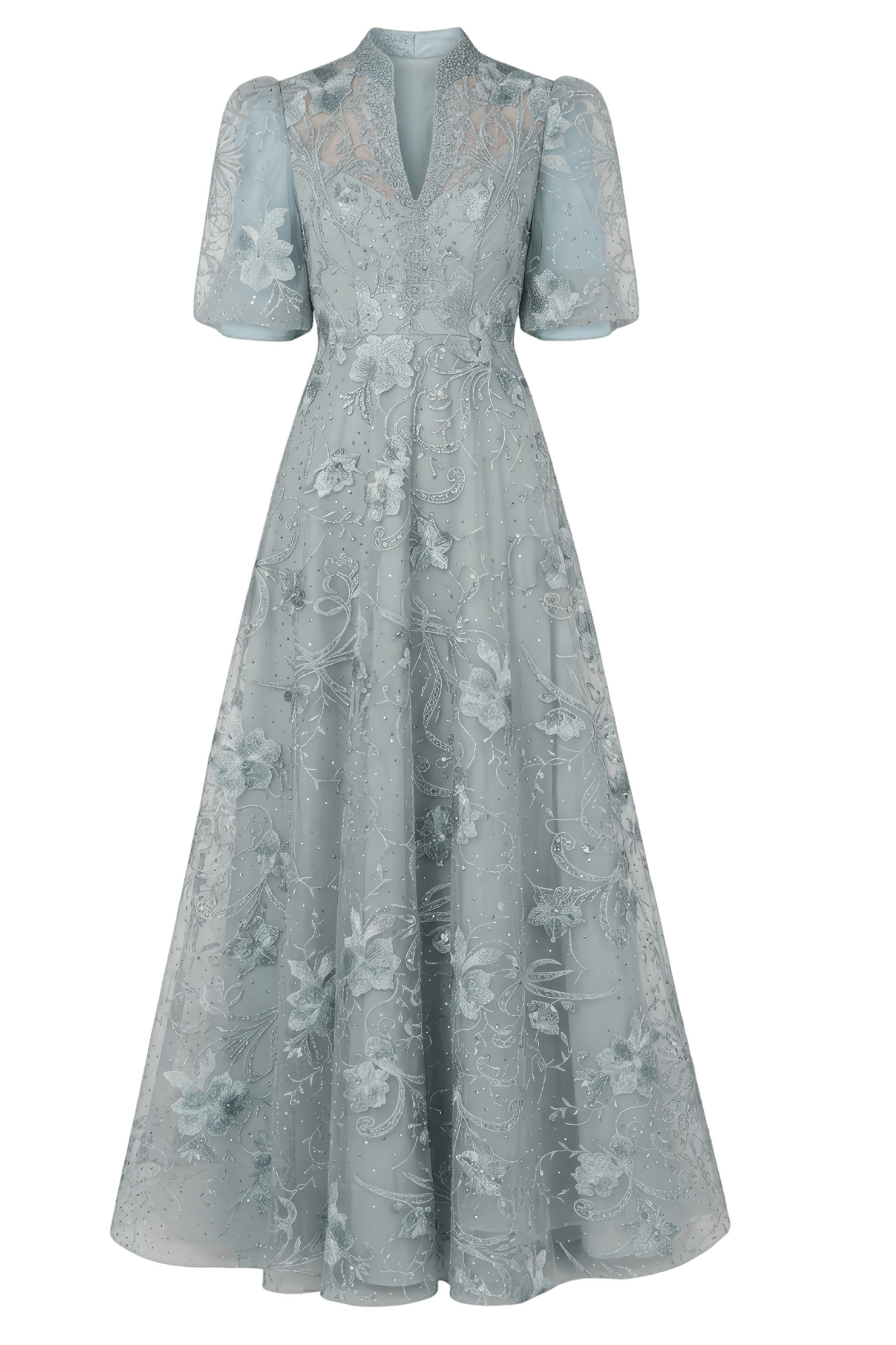 Queen Anne Puff Sleeve Embroidered A-Line Gown - ALBOUSHIYA - district 5 - dubai - riyadh - abaya - dresses - designers - evening wear - luxury - elegance - craftsmanship - gowns - cocktail dresses - collections - georges