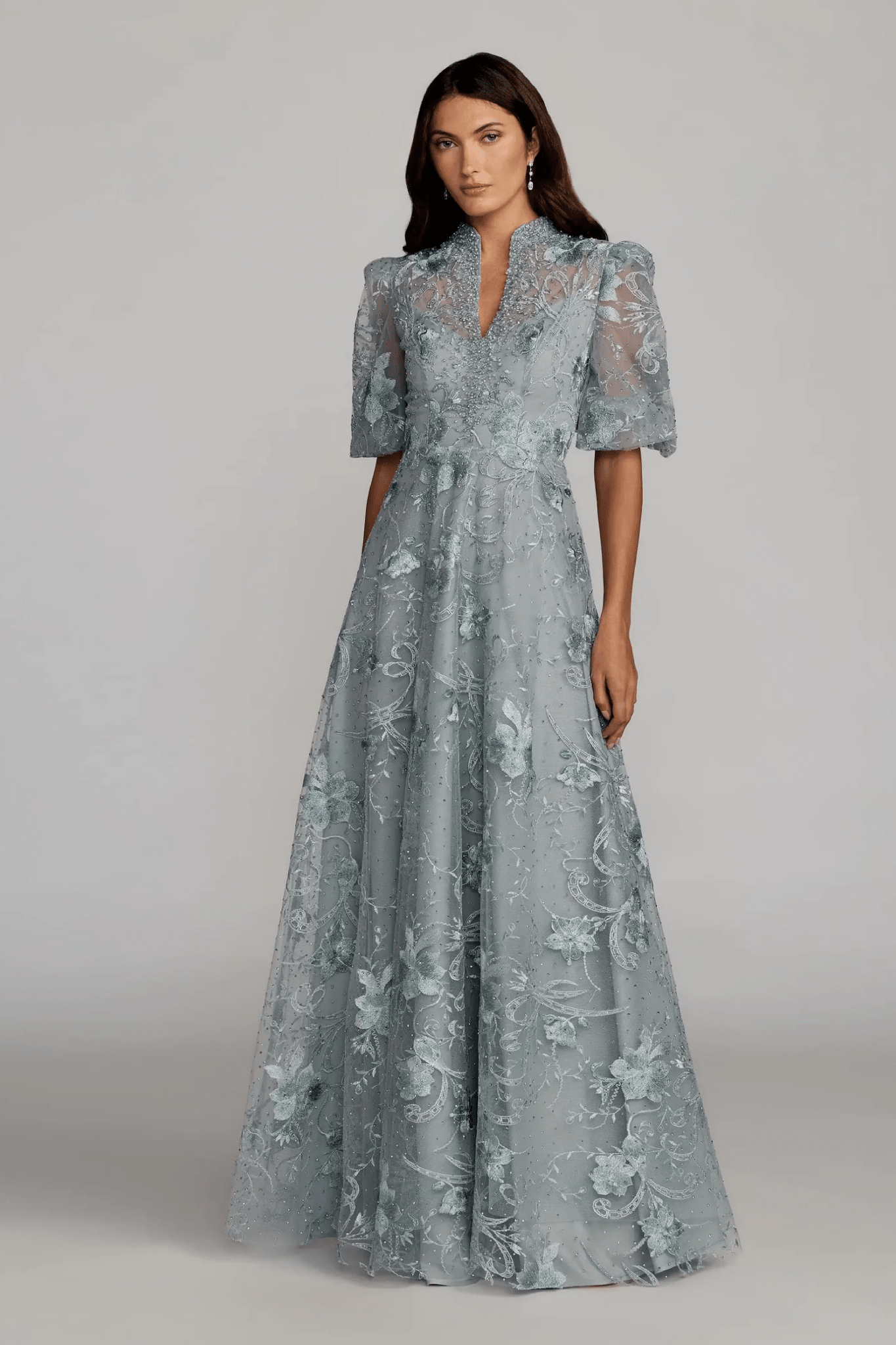 Queen Anne Puff Sleeve Embroidered A-Line Gown - ALBOUSHIYA - district 5 - dubai - riyadh - abaya - dresses - designers - evening wear - luxury - elegance - craftsmanship - gowns - cocktail dresses - collections - georges