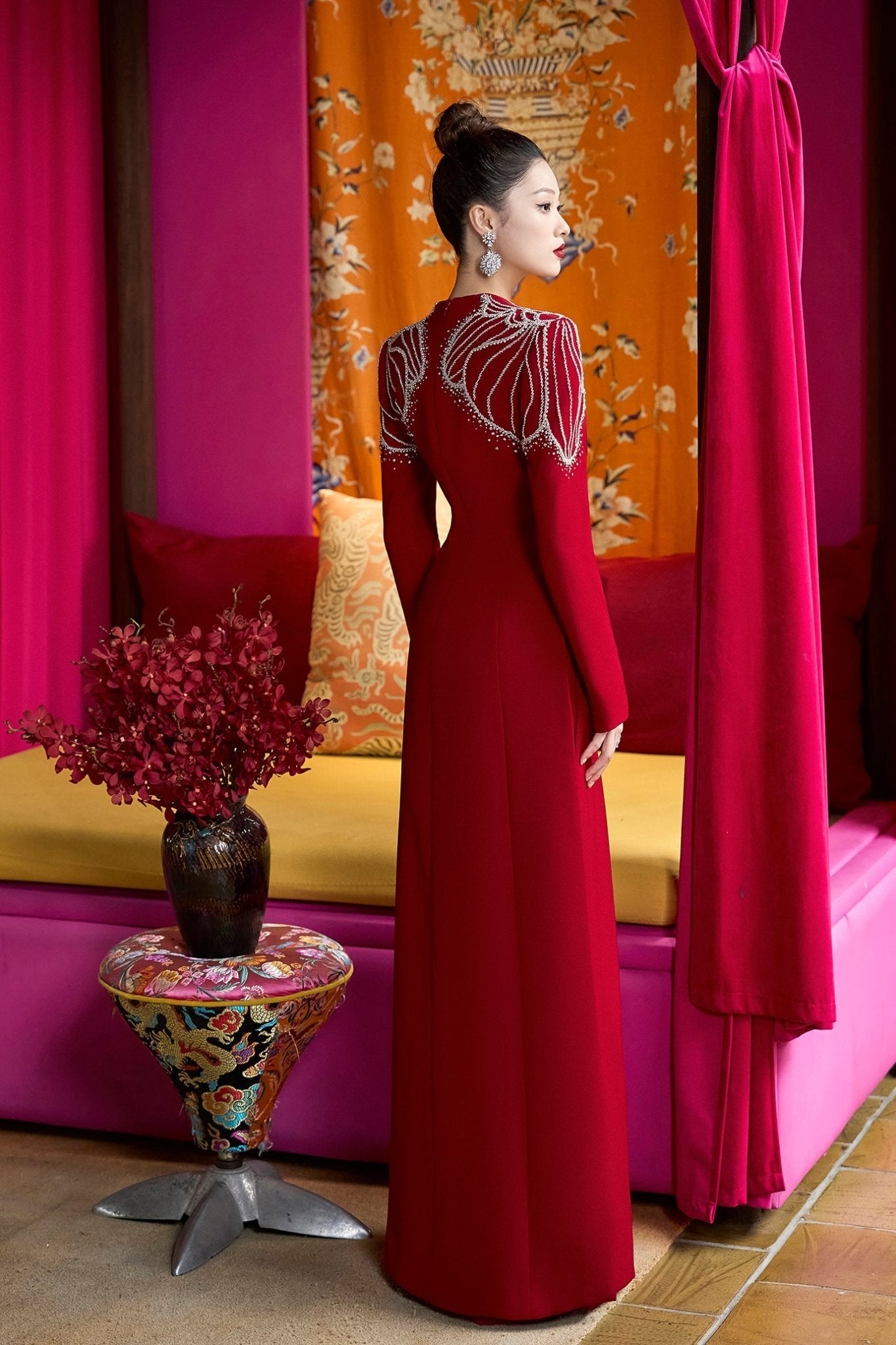 Scarlet Majesty Gown - ALBOUSHIYA - district 5 - dubai - riyadh - abaya - dresses - designers - evening wear - luxury - elegance - craftsmanship - gowns - cocktail dresses - collections - georges