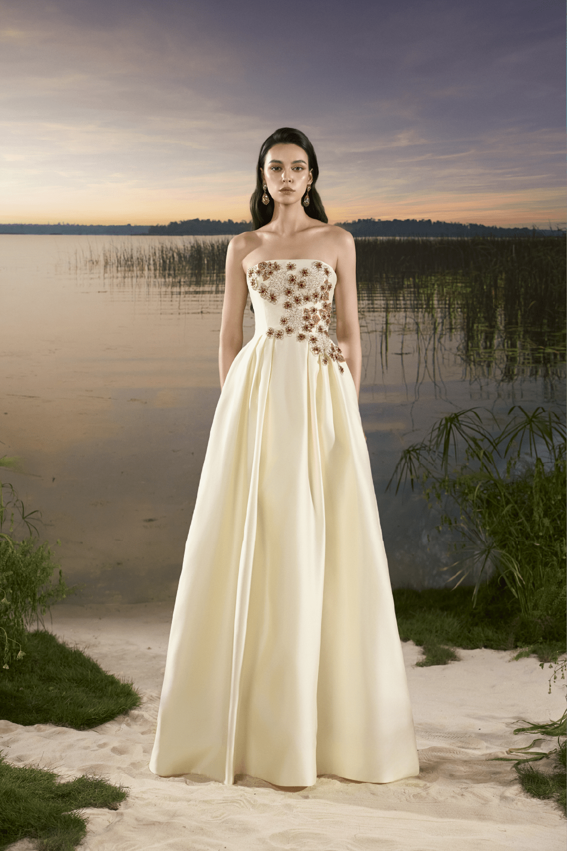 Strapless Ball Gown with Beaded Bodice - ALBOUSHIYA - district 5 - dubai - riyadh - abaya - dresses - designers - evening wear - luxury - elegance - craftsmanship - gowns - cocktail dresses - collections - georges