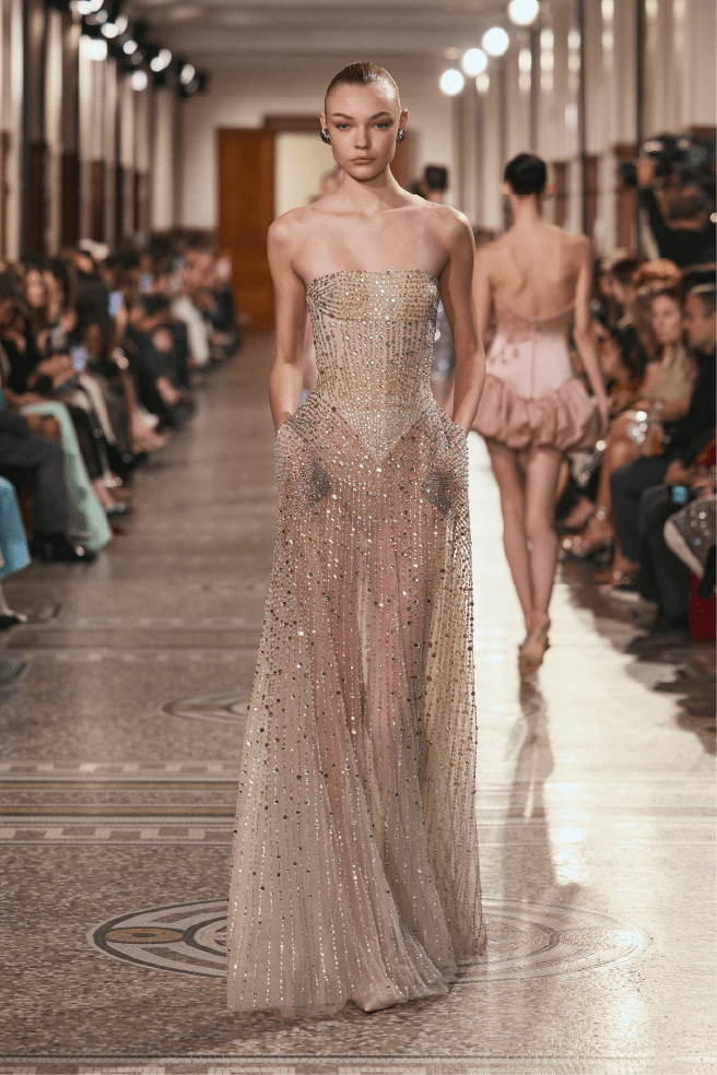 Strapless Beaded Long Dress - ALBOUSHIYA - district 5 - dubai - riyadh - abaya - dresses - designers - evening wear - luxury - elegance - craftsmanship - gowns - cocktail dresses - collections - georges