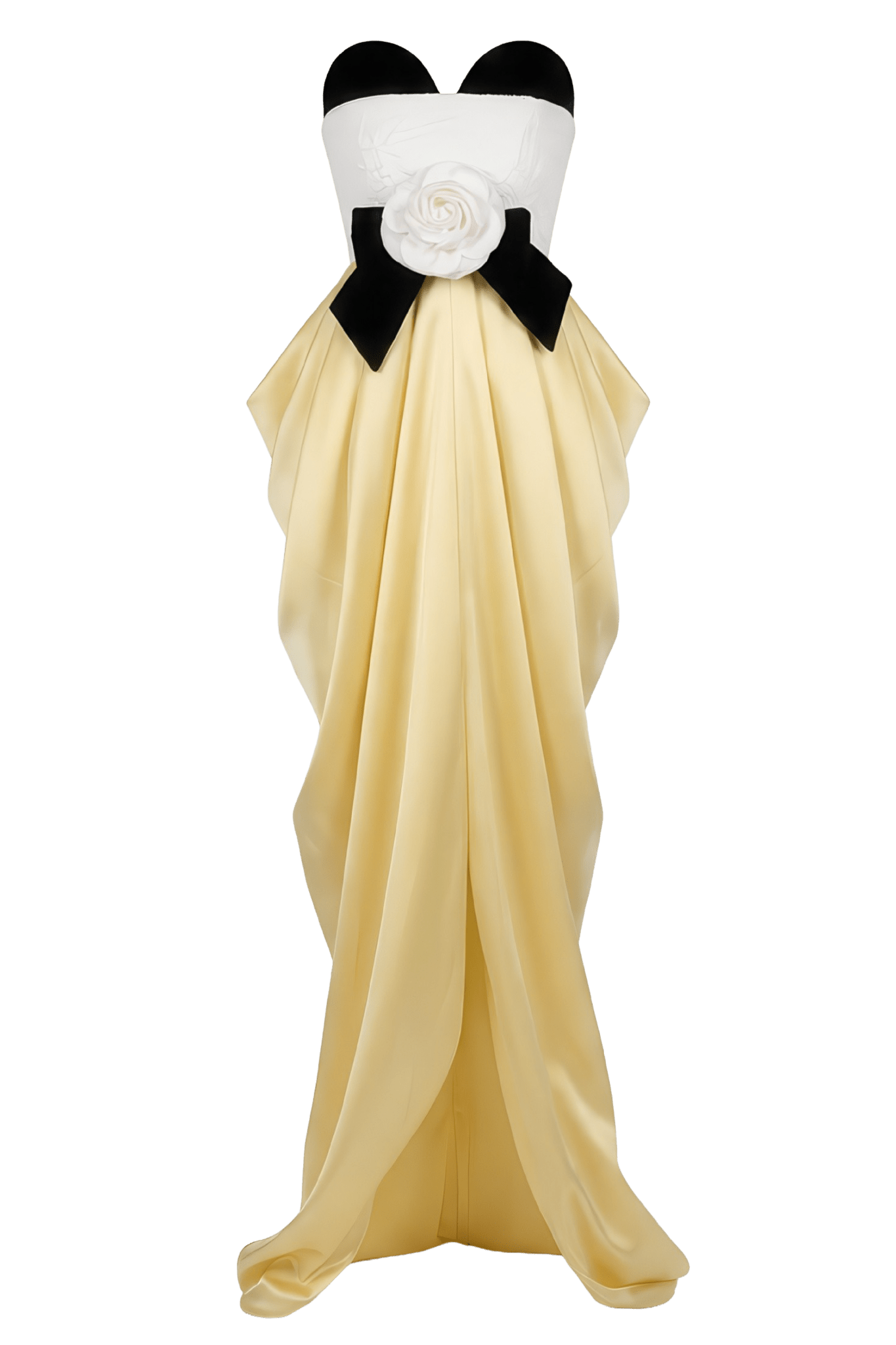 Strapless Draped Silk Gown with Bow & Rose Detail - ALBOUSHIYA - district 5 - dubai - riyadh - abaya - dresses - designers - evening wear - luxury - elegance - craftsmanship - gowns - cocktail dresses - collections - georges