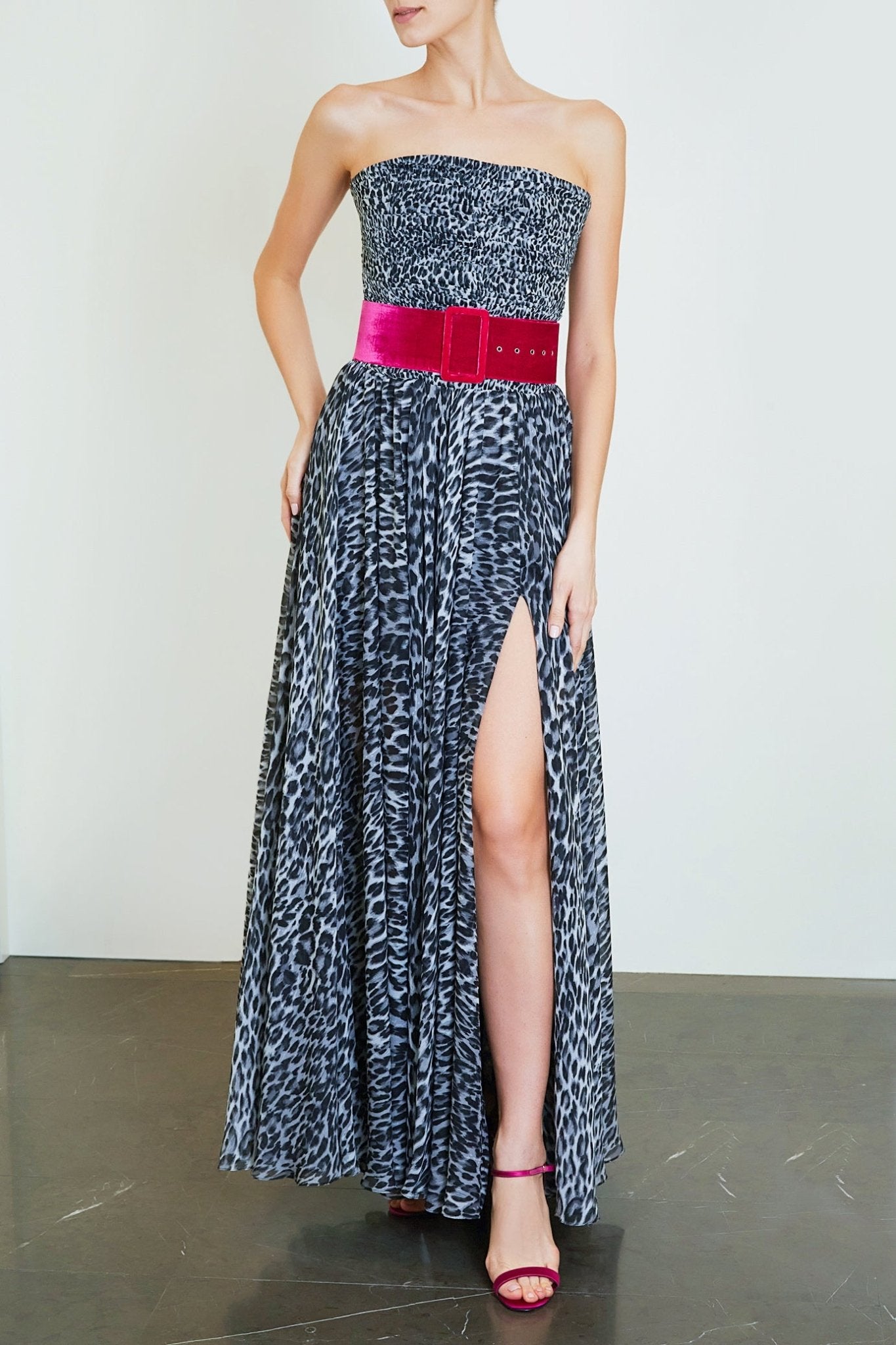 Strapless Leopard Corset Gown - ALBOUSHIYA - district 5 - dubai - riyadh - abaya - dresses - designers - evening wear - luxury - elegance - craftsmanship - gowns - cocktail dresses - collections - georges
