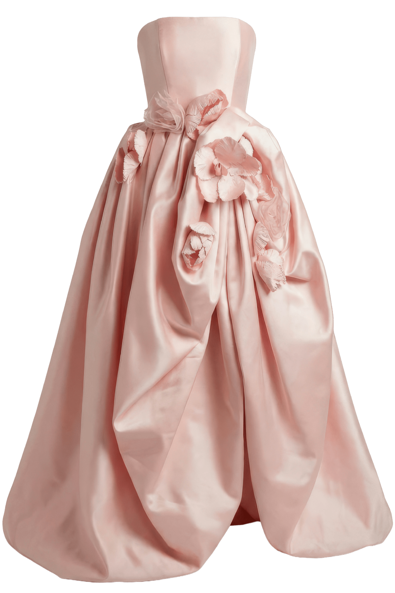 Strapless Sculptural Satin Floral Gown - ALBOUSHIYA - district 5 - dubai - riyadh - abaya - dresses - designers - evening wear - luxury - elegance - craftsmanship - gowns - cocktail dresses - collections - georges