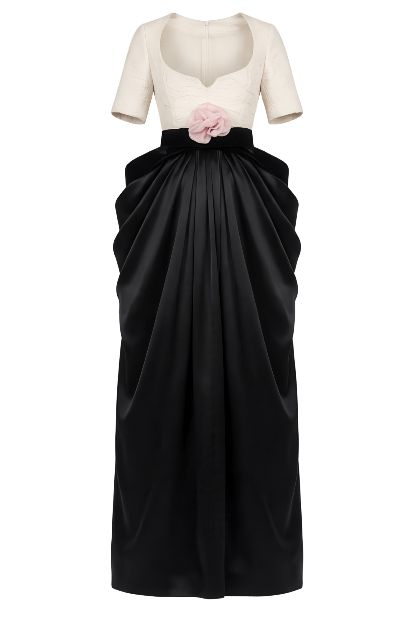 Two - Tone Gown with Floral Waist Detail - ALBOUSHIYA - district 5 - dubai - riyadh - abaya - dresses - designers - evening wear - luxury - elegance - craftsmanship - gowns - cocktail dresses - collections - georges