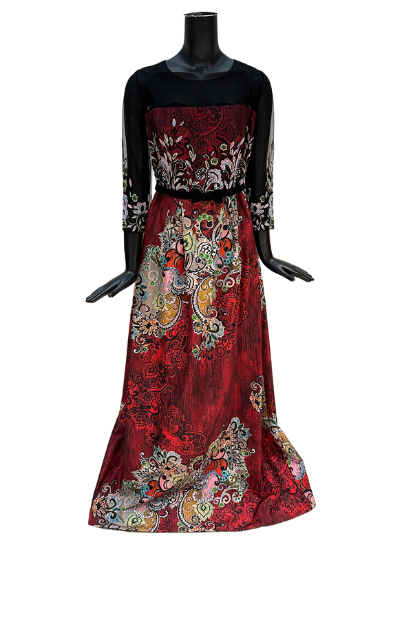 Burgundy Embellished Long Dress