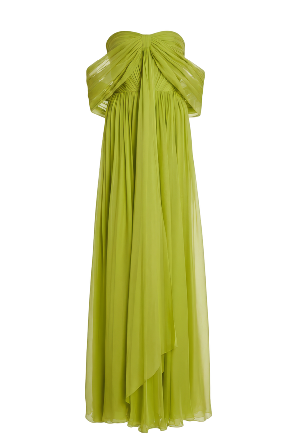 Off-The-Shoulder Silk Chiffon Maxi Dress
